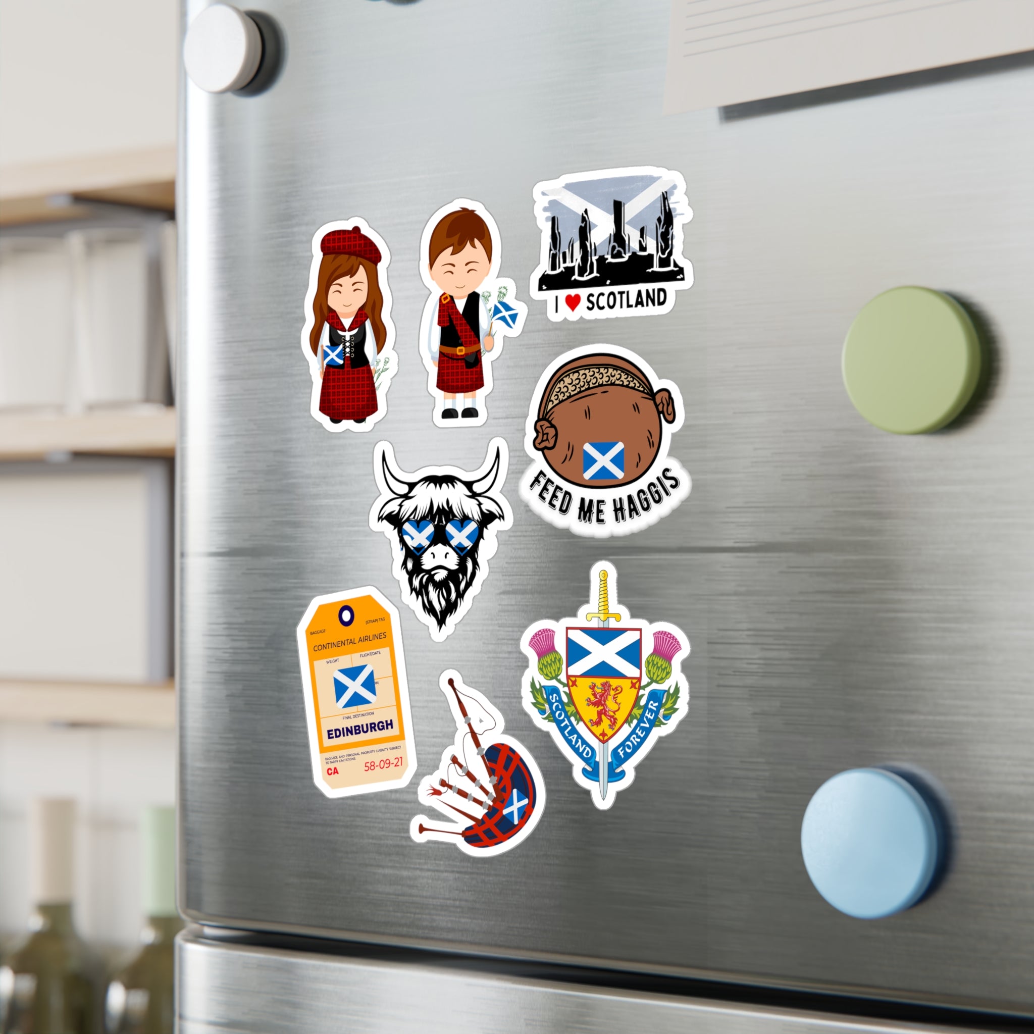 Scotland Sticker Pack — Kiss-Cut Vinyl Decals (Highland Icons, Haggis, Thistle & Saltire)