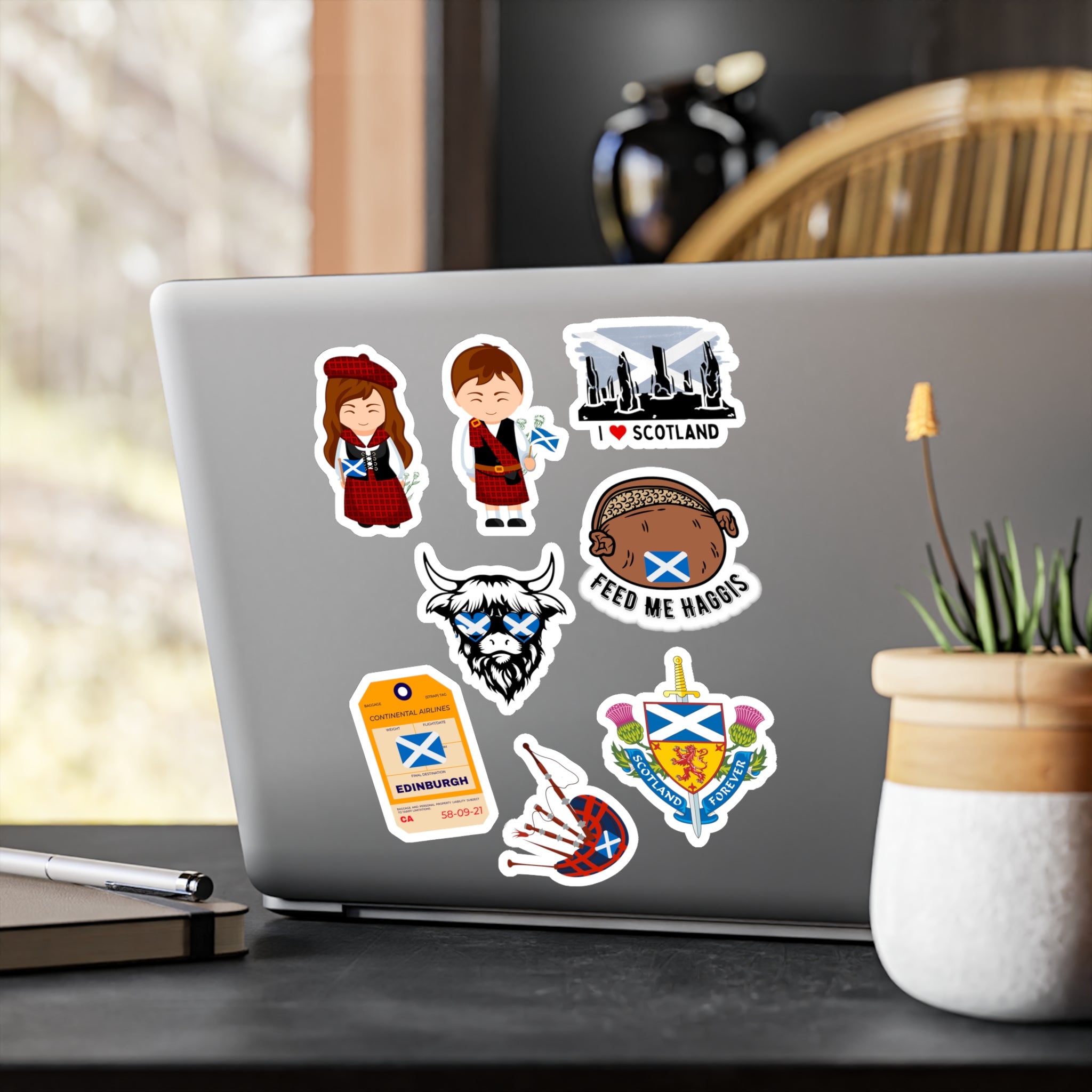 Scotland Sticker Pack — Kiss-Cut Vinyl Decals (Highland Icons, Haggis, Thistle & Saltire)