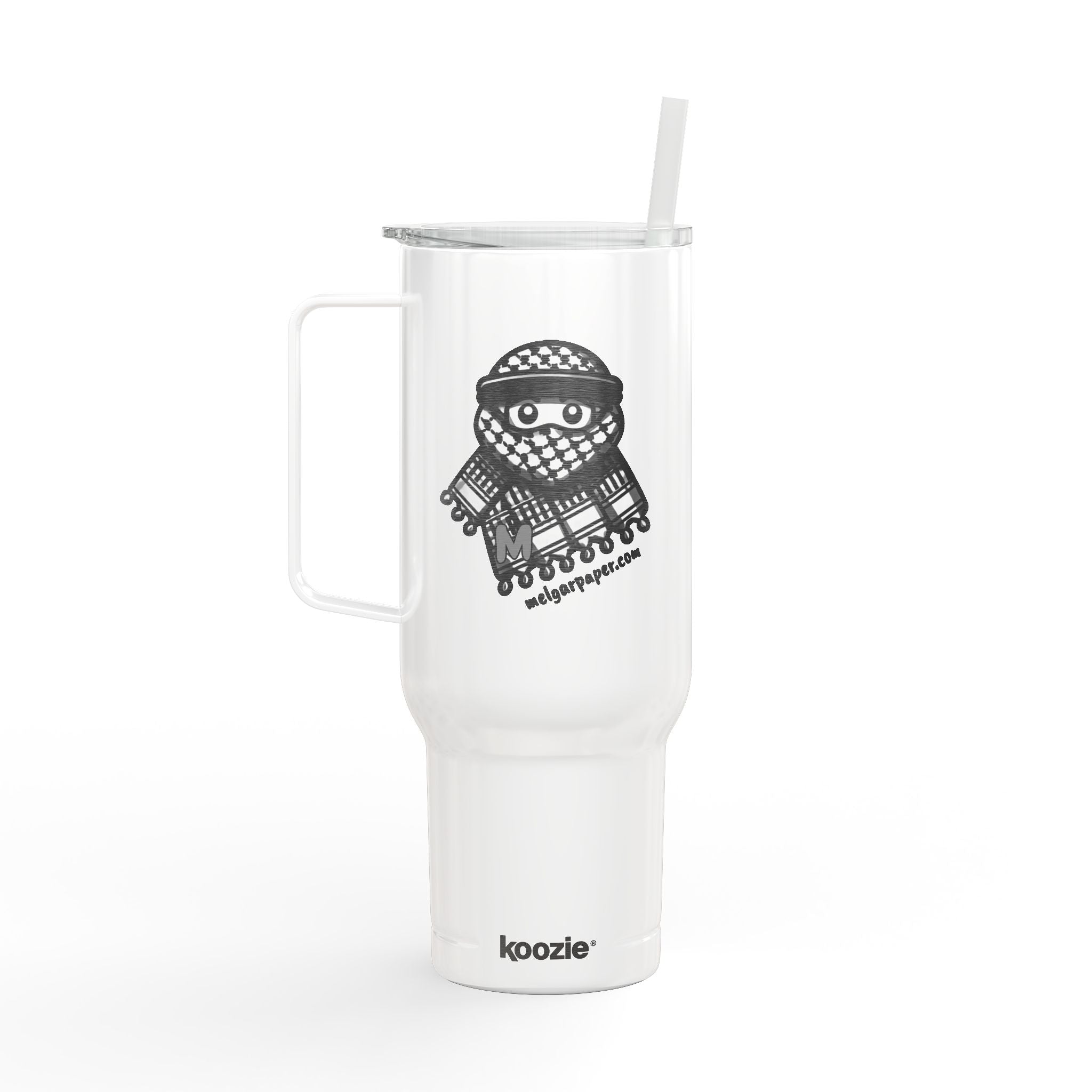 Keffiyeh Buddy Travel Tumbler with Handle & Straw — Vacuum-Insulated, 40 oz
