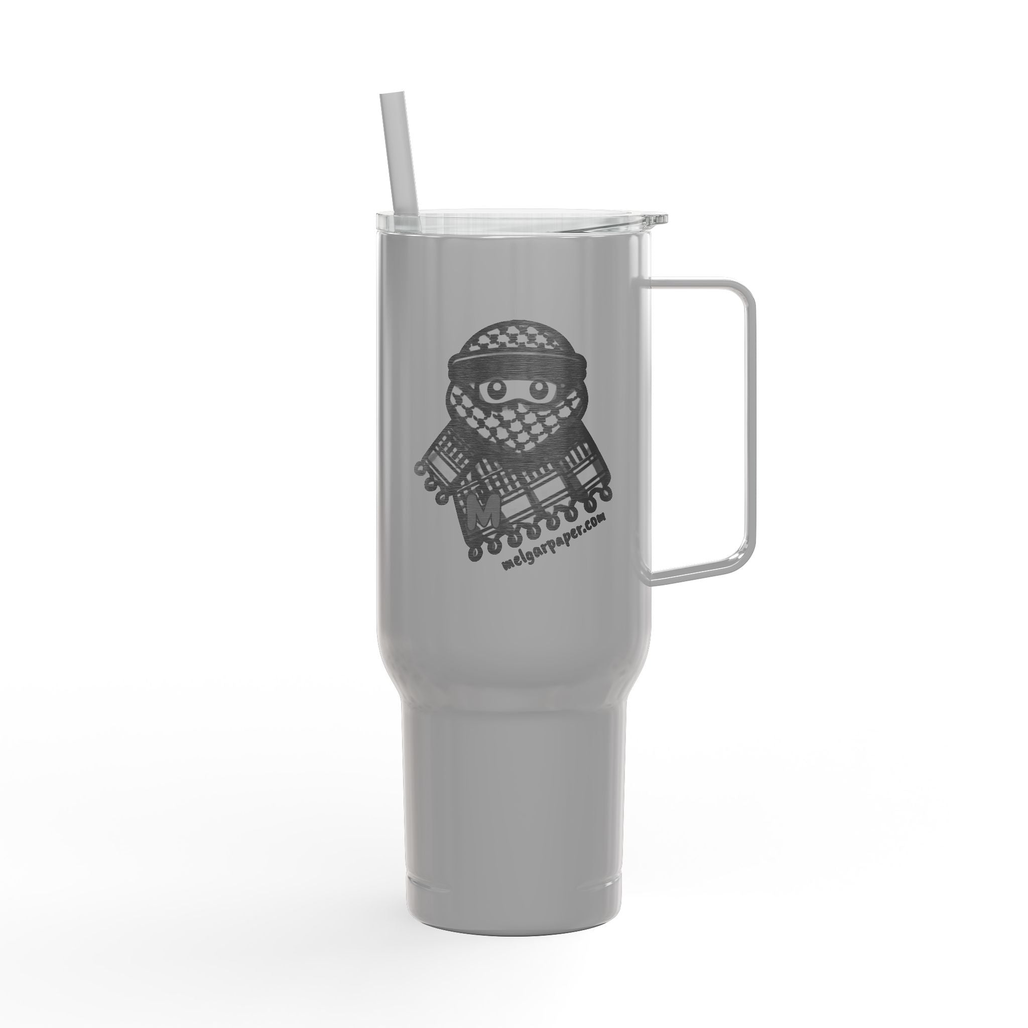 Keffiyeh Buddy Travel Tumbler with Handle & Straw — Vacuum-Insulated, 40 oz