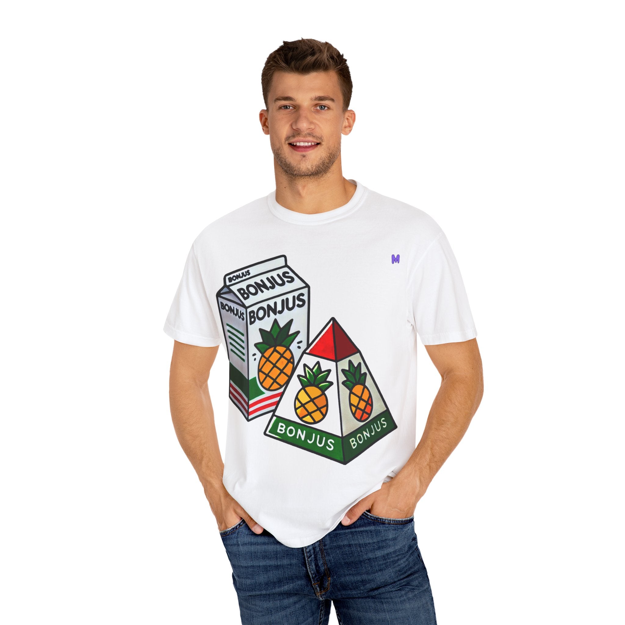 Bonjus Pineapple Juice Graphic Tee — Unisex T-Shirt (Red, Military Green, Charcoal, White | S–4XL)