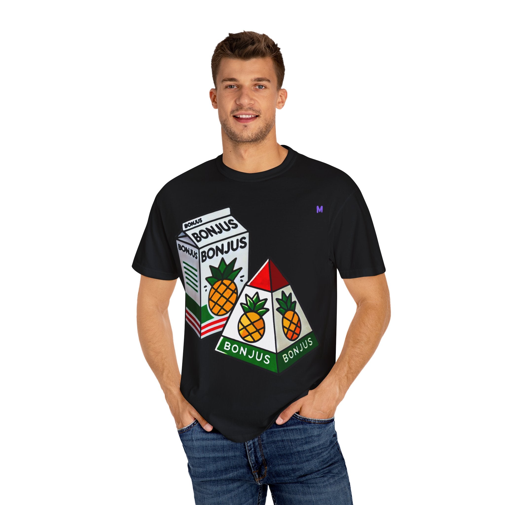 Bonjus Pineapple Juice Graphic Tee — Unisex T-Shirt (Red, Military Green, Charcoal, White | S–4XL)