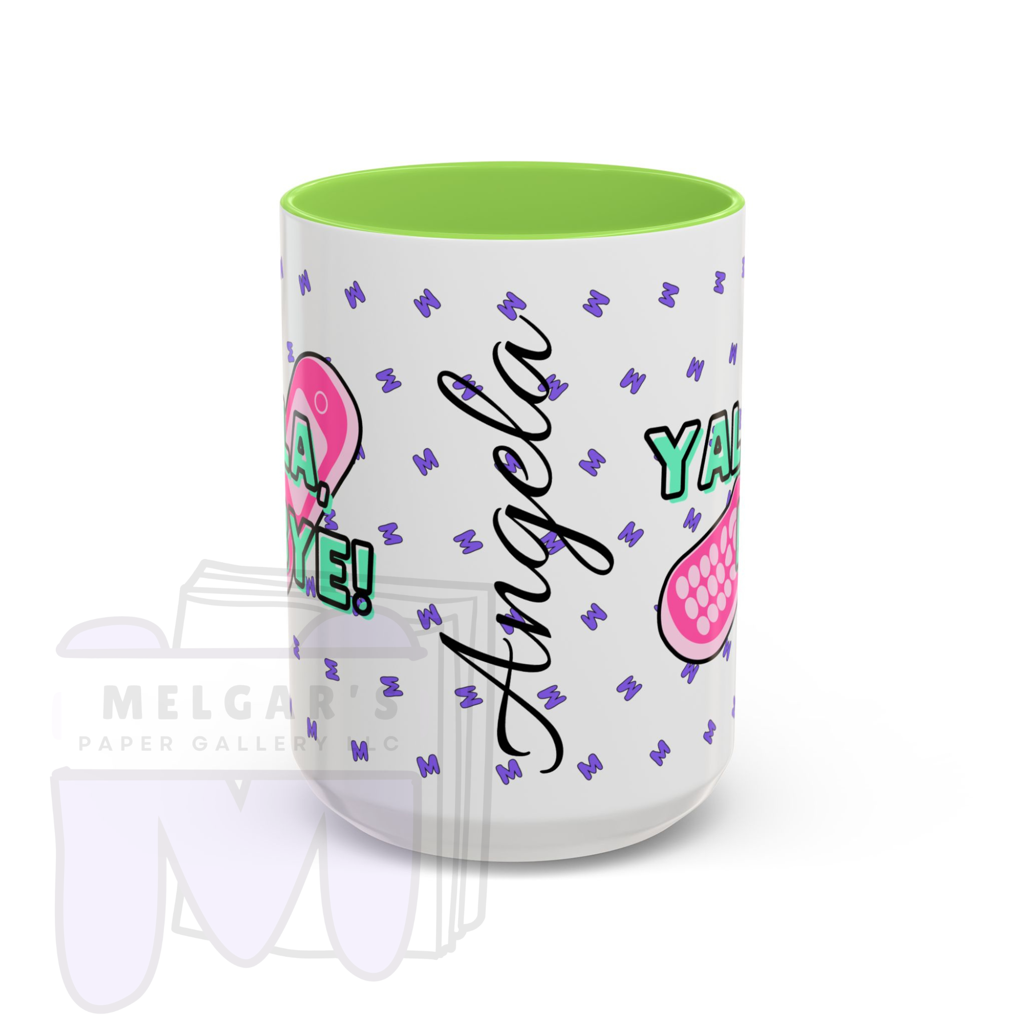 “Yalla, Bye!” Mug - Fun Lime Green and Pink Flip Phone Design (11oz, 15oz)