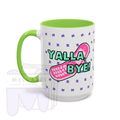 “Yalla, Bye!” Mug - Fun Lime Green and Pink Flip Phone Design (11oz, 15oz)