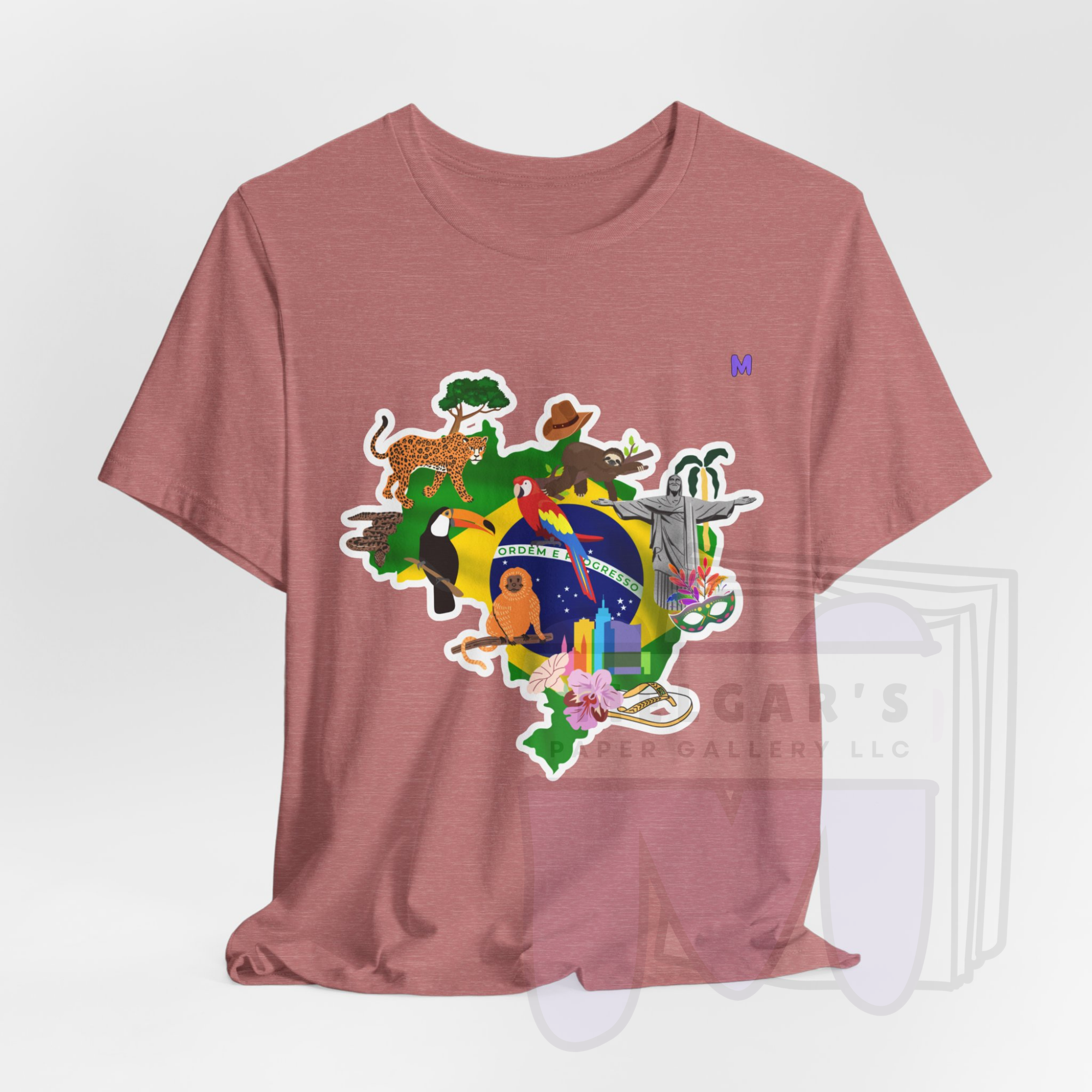 Brazil Heritage Map T-Shirt | Heather Mauve Cultural Graphic Tee for Educators