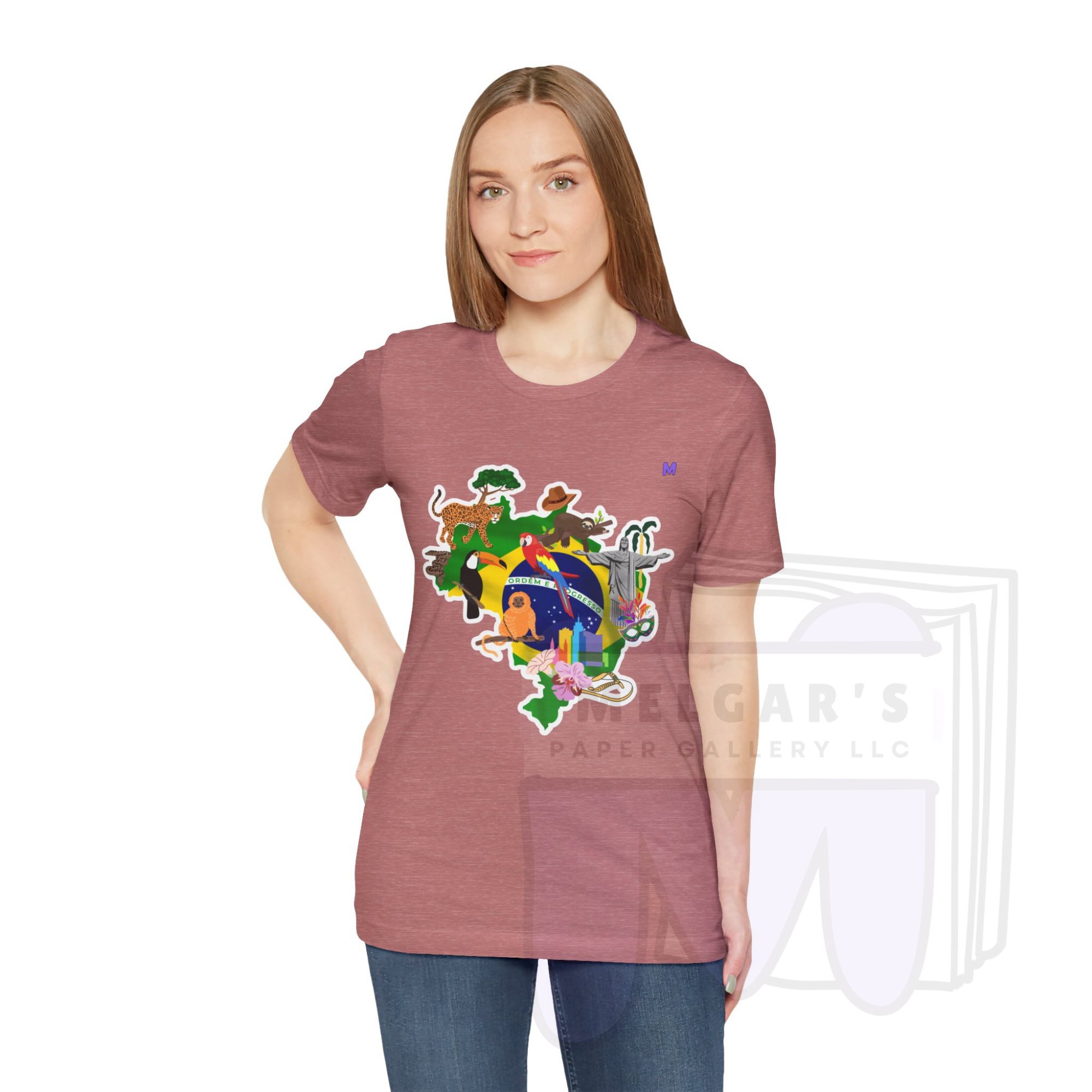 Brazil Heritage Map T-Shirt | Heather Mauve Cultural Graphic Tee for Educators
