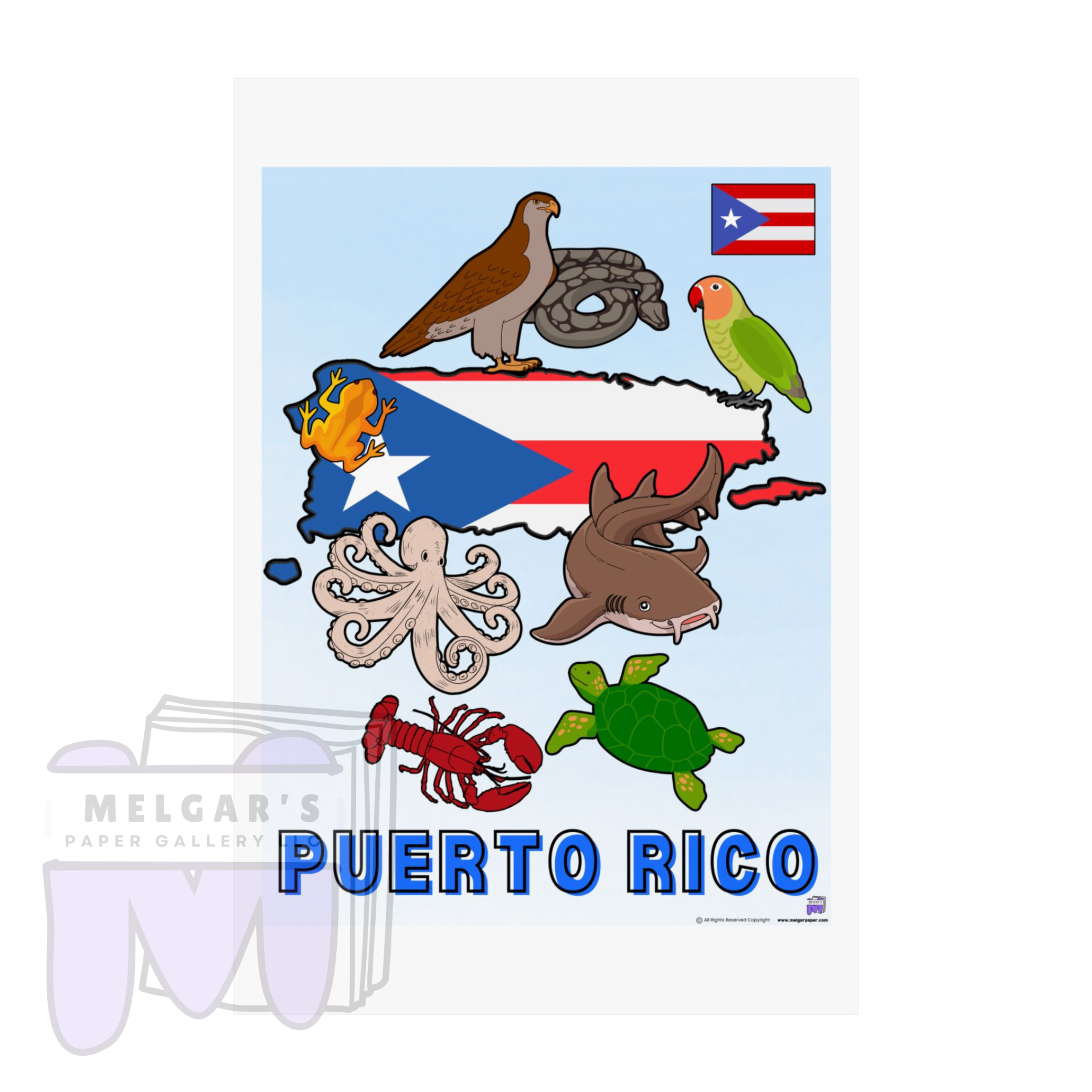 Puerto Rico Heritage & Wildlife Educational Poster – Vibrant Caribbean Geography Wall Art for Classrooms & Home Decor (16x20 or 12x18)