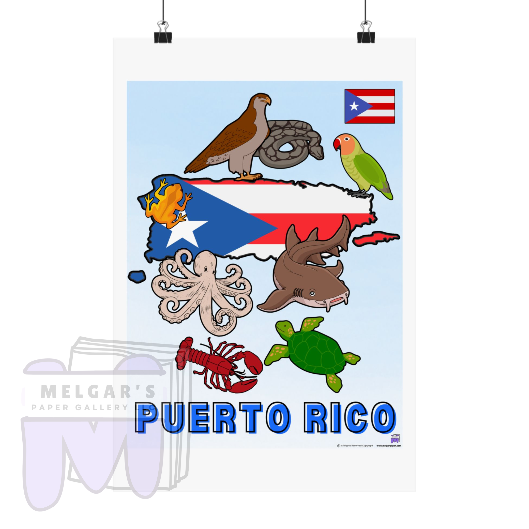 Puerto Rico Heritage & Wildlife Educational Poster – Vibrant Caribbean Geography Wall Art for Classrooms & Home Decor (16x20 or 12x18)