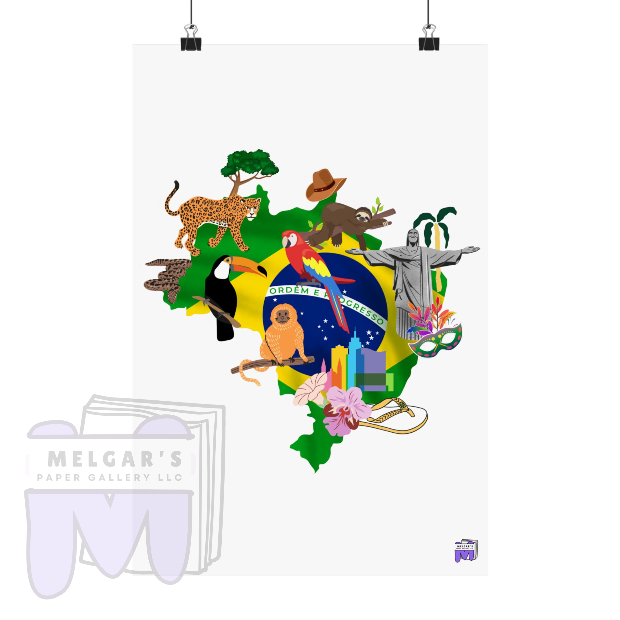 Brazil Map Wildlife Art Print Museum Quality Giclee Poster for Home Decor