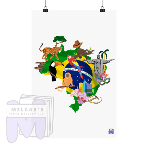 Brazil Map Wildlife Art Print Museum Quality Giclee Poster for Home Decor