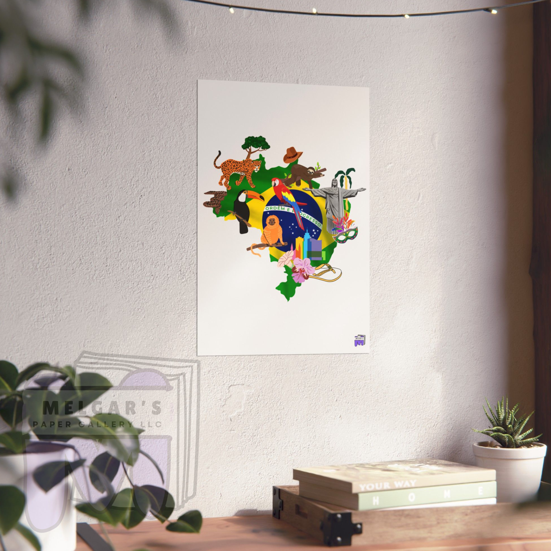 Brazil Map Wildlife Art Print Museum Quality Giclee Poster for Home Decor