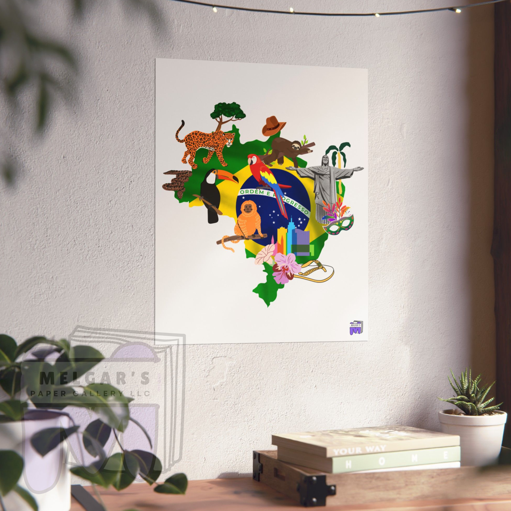 Brazil Map Wildlife Art Print Museum Quality Giclee Poster for Home Decor