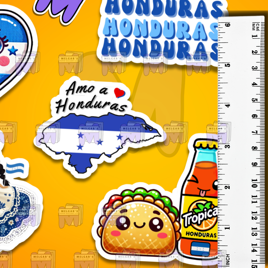 Waterproof Honduras Sticker Pack Set of 8 Large Decals -Vinyl Decals for Unique Gifts, Students, Classrooms, Waterbottles, notebookes & more! (Traditional Dancer, Map, Tropical Icons)