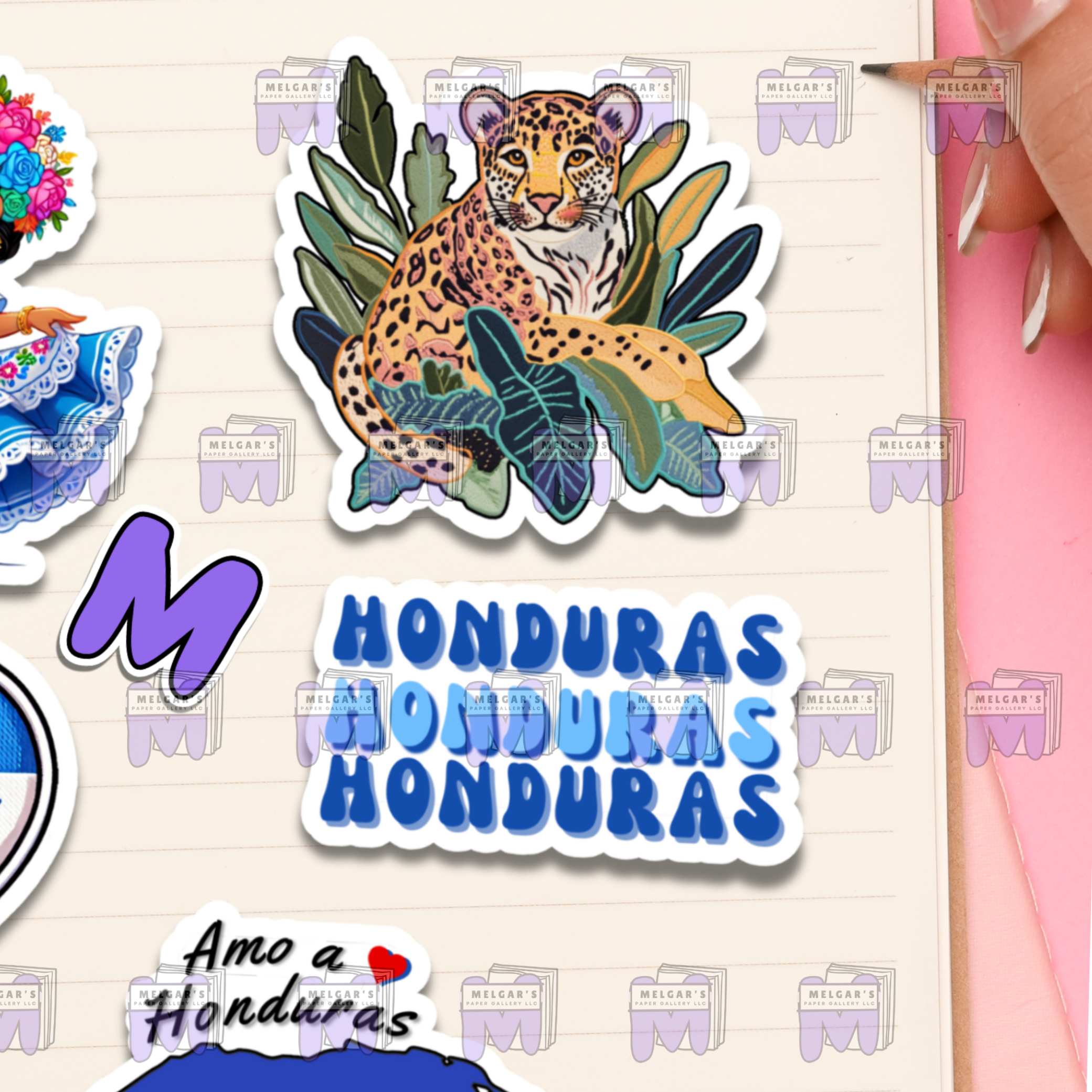 Waterproof Honduras Sticker Pack Set of 8 Large Decals -Vinyl Decals for Unique Gifts, Students, Classrooms, Waterbottles, notebookes & more! (Traditional Dancer, Map, Tropical Icons)