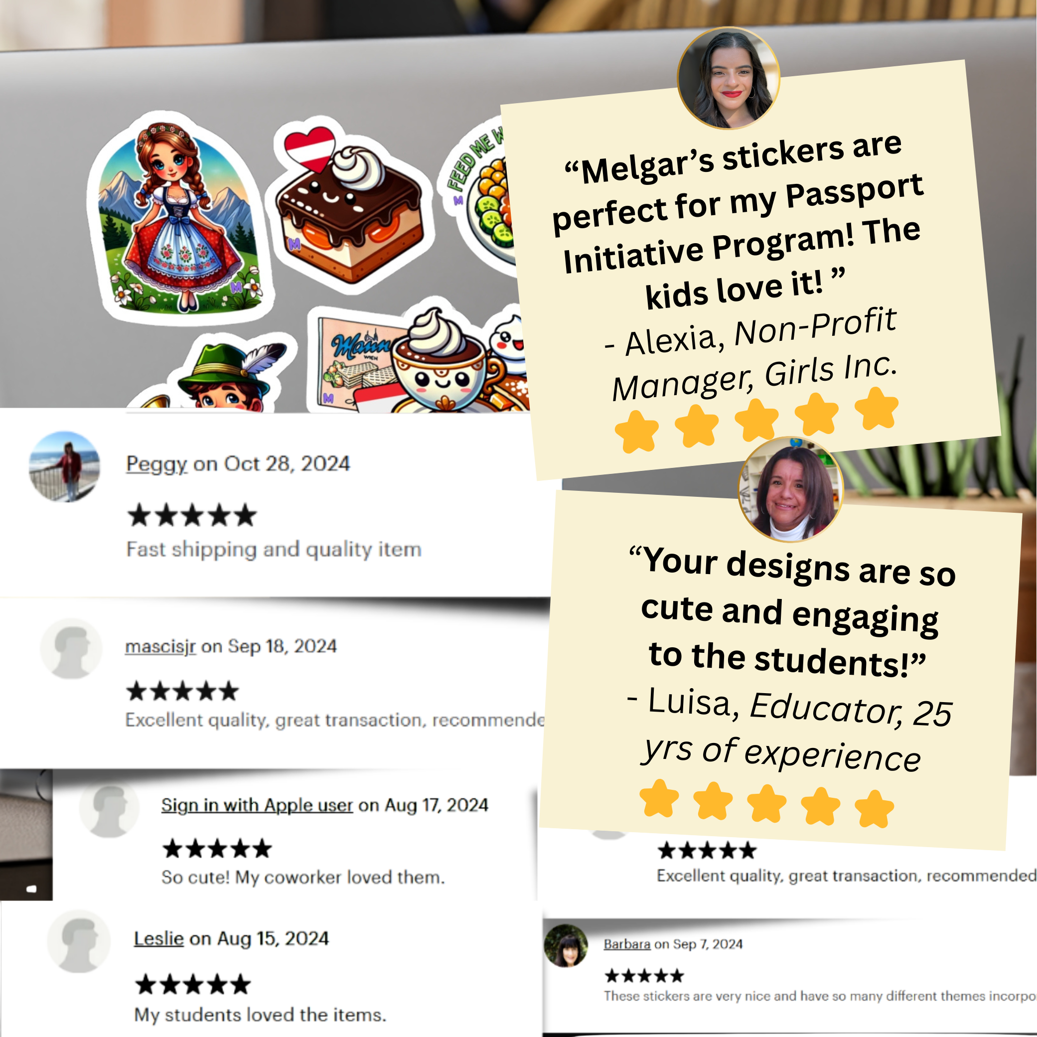 Waterproof Austrian Travel Sticker Pack - Vinyl Decals of Austria (Alpine Dancer, Tyrolean Boy, Coffee Shop & Souvenir Icons)