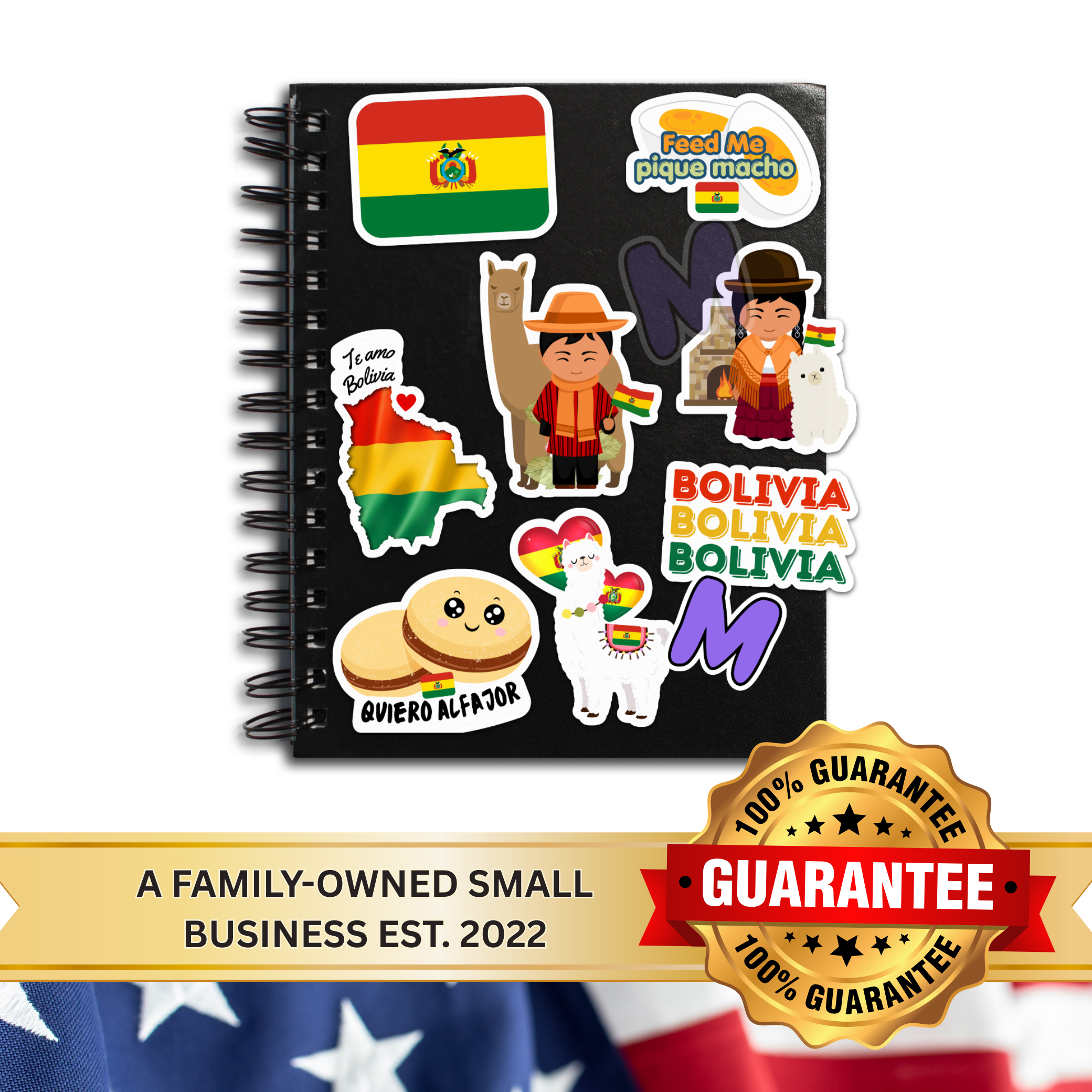 Waterproof Bolivia Sticker Pack - Bolivian Vinyl Decals (Flag, Alfajor, Llama & Traditional Characters)
