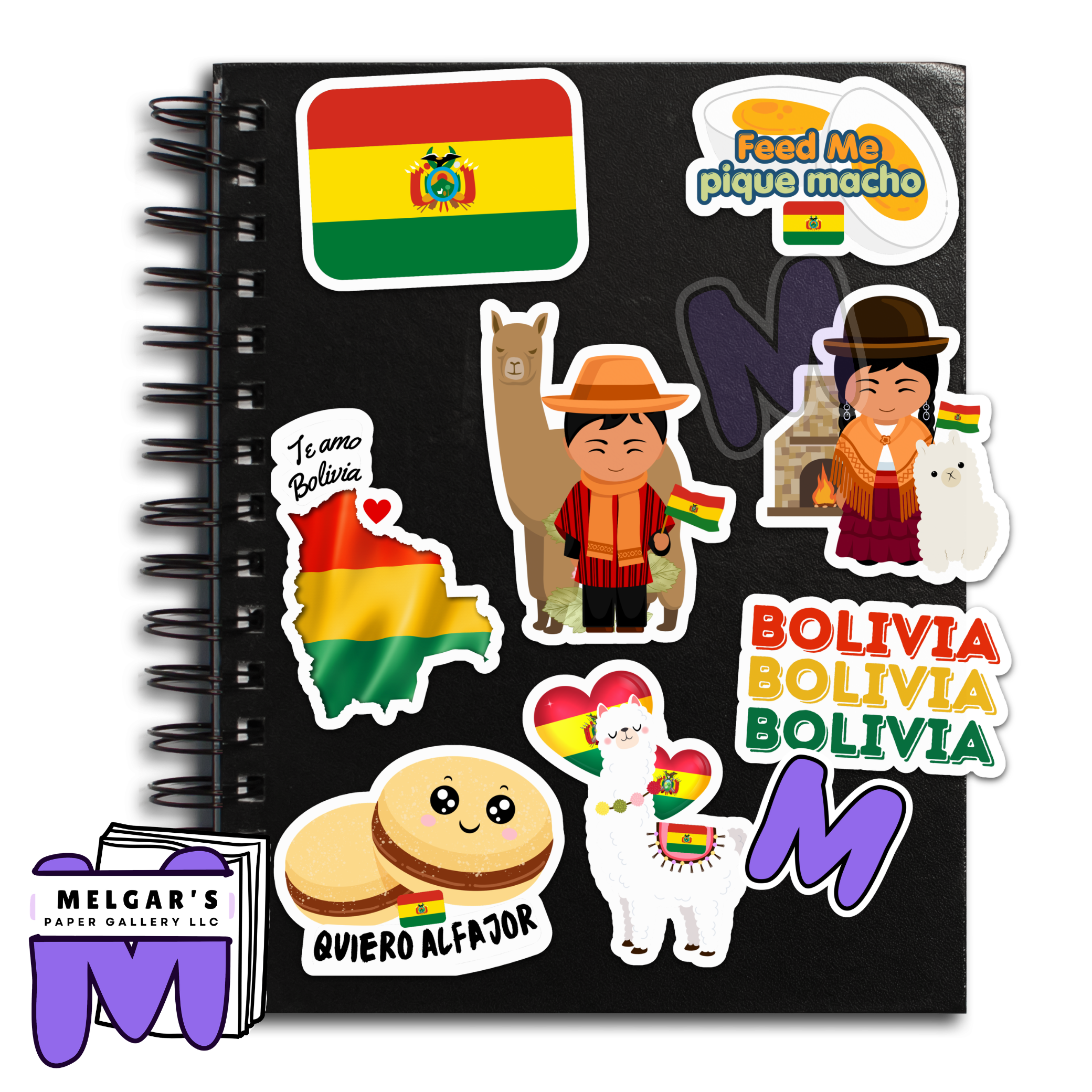 Waterproof Bolivia Sticker Pack - Bolivian Vinyl Decals (Flag, Alfajor, Llama & Traditional Characters)
