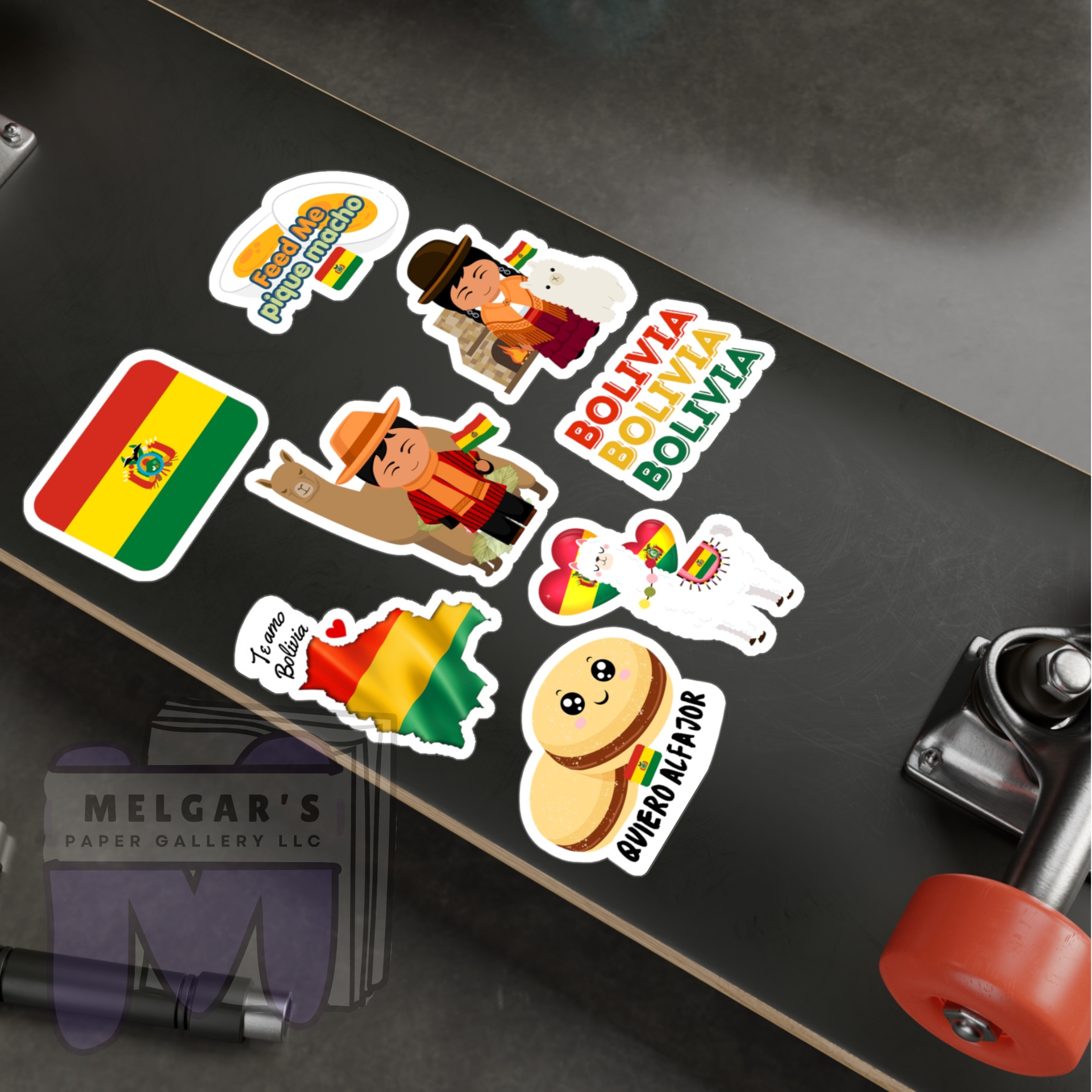 Waterproof Bolivia Sticker Pack - Bolivian Vinyl Decals (Flag, Alfajor, Llama & Traditional Characters)
