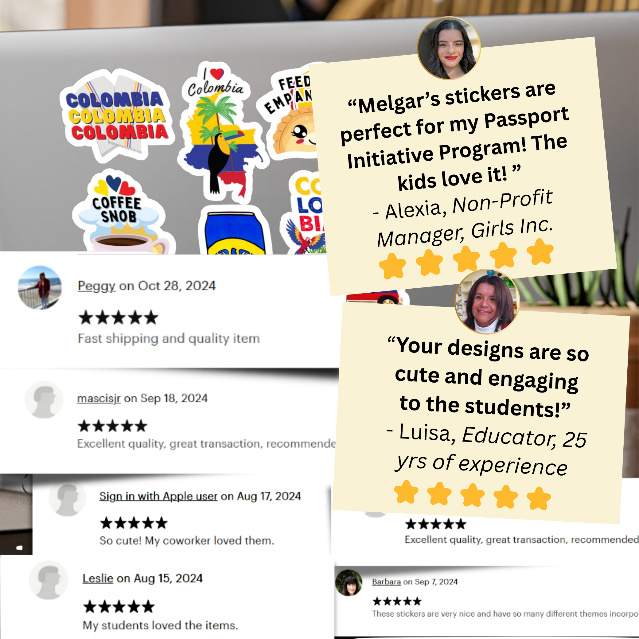Waterproof Colombia Sticker Pack - Vinyl Decals of Colombia for Laptops & Water Bottles (Handcrafted Designs)