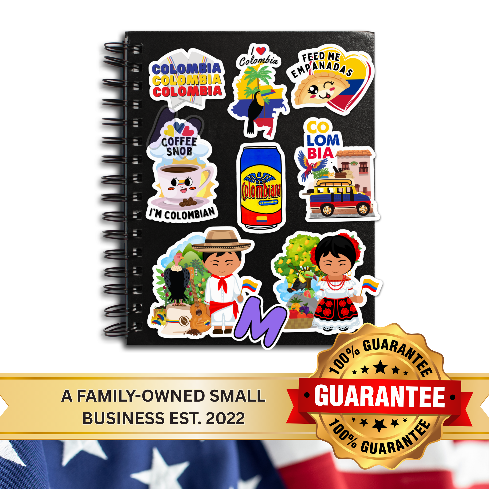 Waterproof Colombia Sticker Pack - Vinyl Decals of Colombia for Laptops & Water Bottles (Handcrafted Designs)