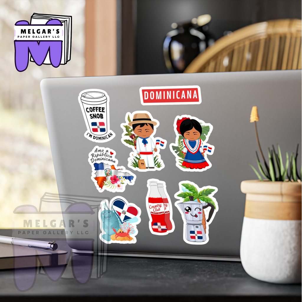 Waterproof Dominican Republic Sticker Pack Set of 8 Large Decals - Waterproof for Laptop, Water Bottle, Notebooks, Students & more!