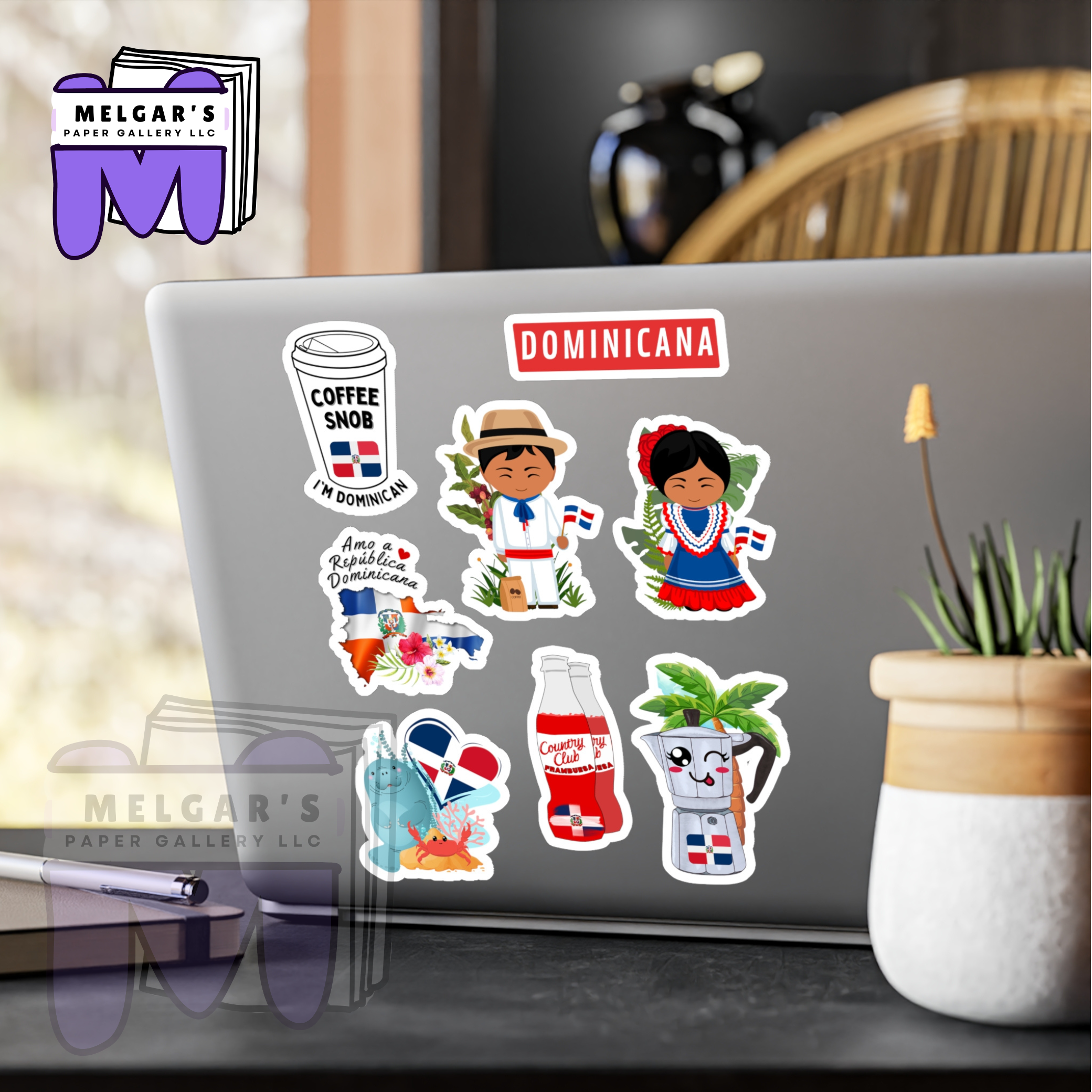 Waterproof Dominican Republic Sticker Pack Set of 8 Large Decals - Waterproof for Laptop, Water Bottle, Notebooks, Students & more!