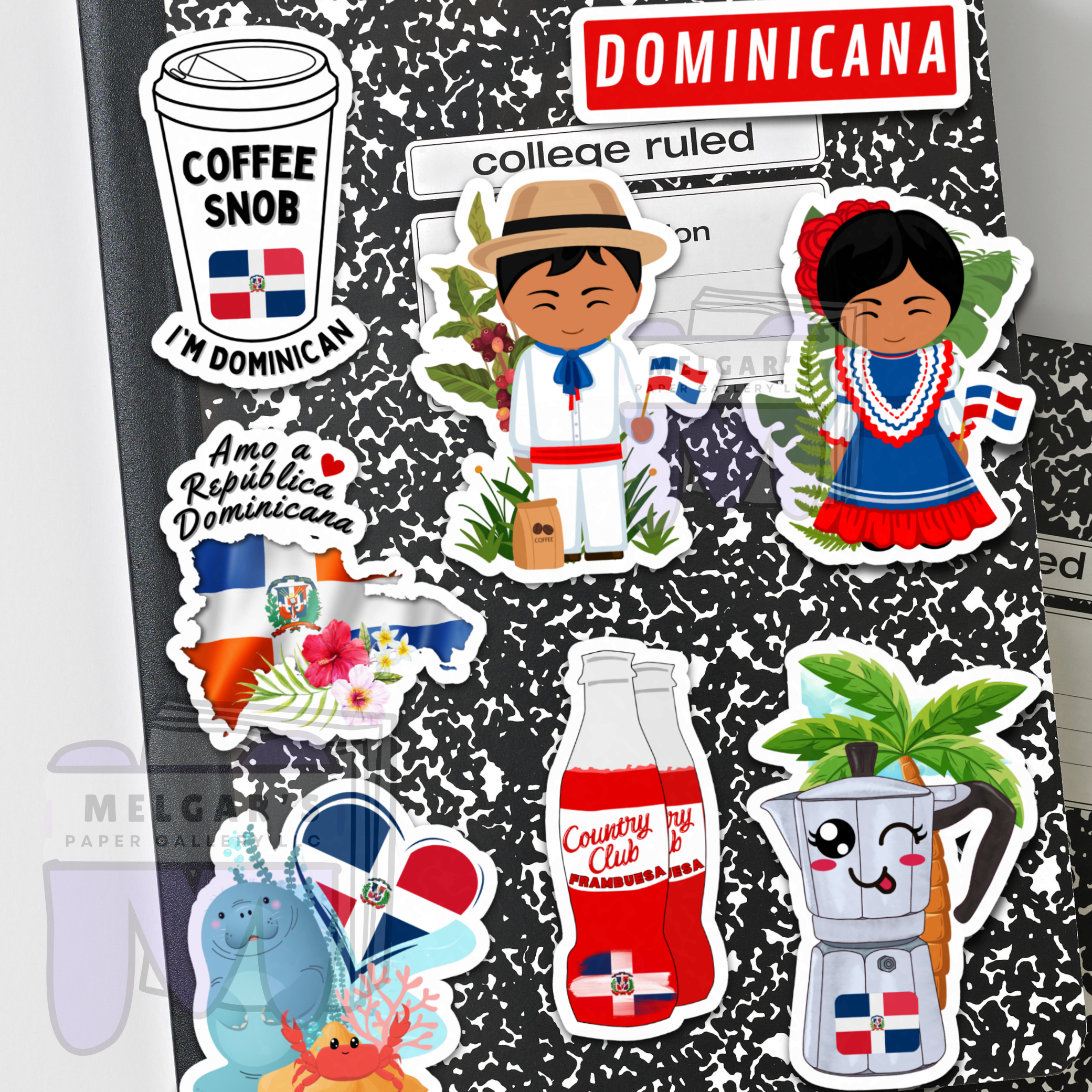 Waterproof Dominican Republic Sticker Pack Set of 8 Large Decals - Waterproof for Laptop, Water Bottle, Notebooks, Students & more!