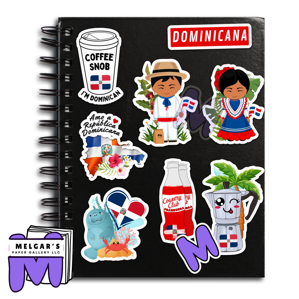 Waterproof Dominican Republic Sticker Pack Set of 8 Large Decals - Waterproof for Laptop, Water Bottle, Notebooks, Students & more!