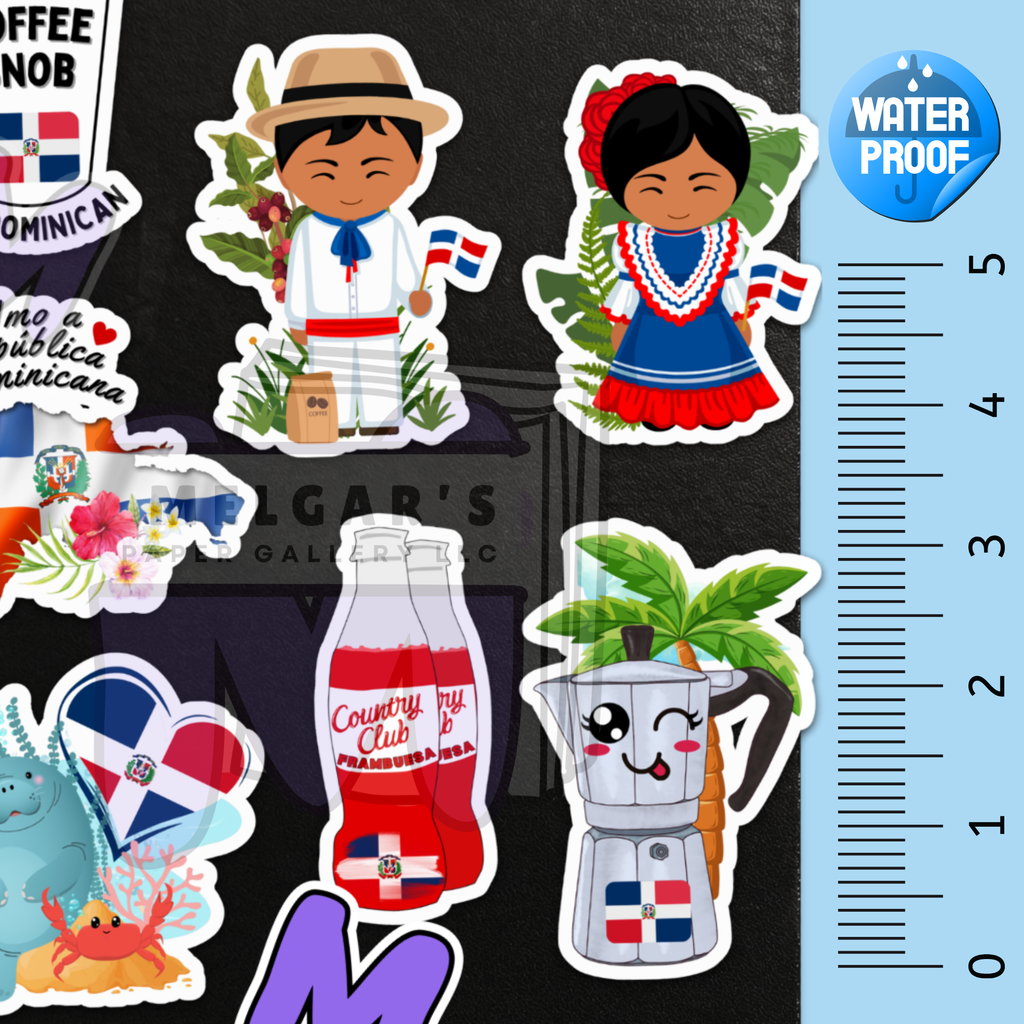 Waterproof Dominican Republic Sticker Pack Set of 8 Large Decals - Waterproof for Laptop, Water Bottle, Notebooks, Students & more!