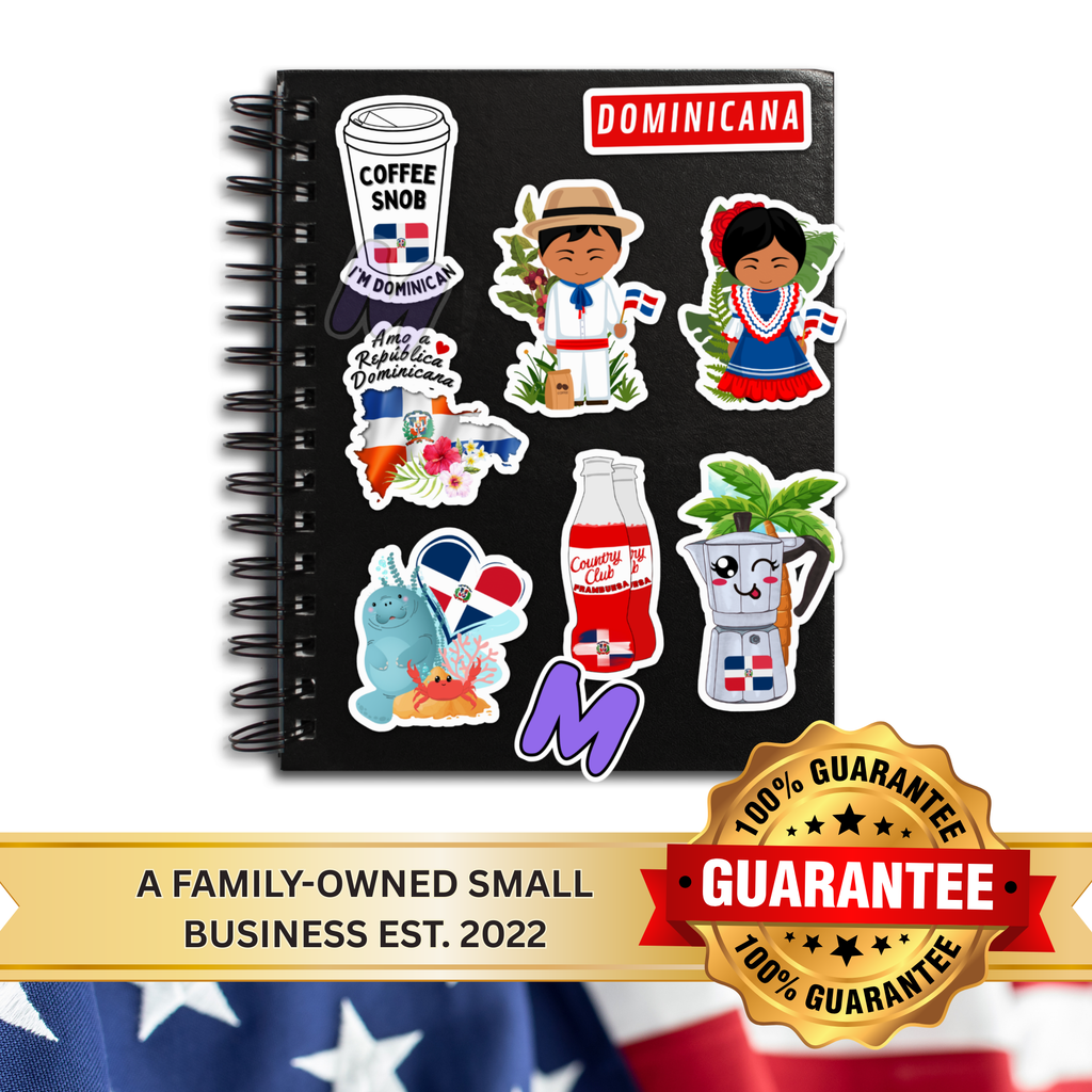 Waterproof Dominican Republic Sticker Pack Set of 8 Large Decals - Waterproof for Laptop, Water Bottle, Notebooks, Students & more!