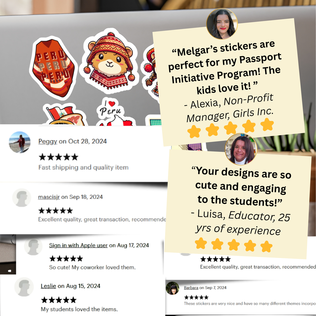 Waterproof Peru Travel Sticker Pack - Peruvian Vinyl Decals (Cute Alpaca, Inca Kola, Peruvian Icons)
