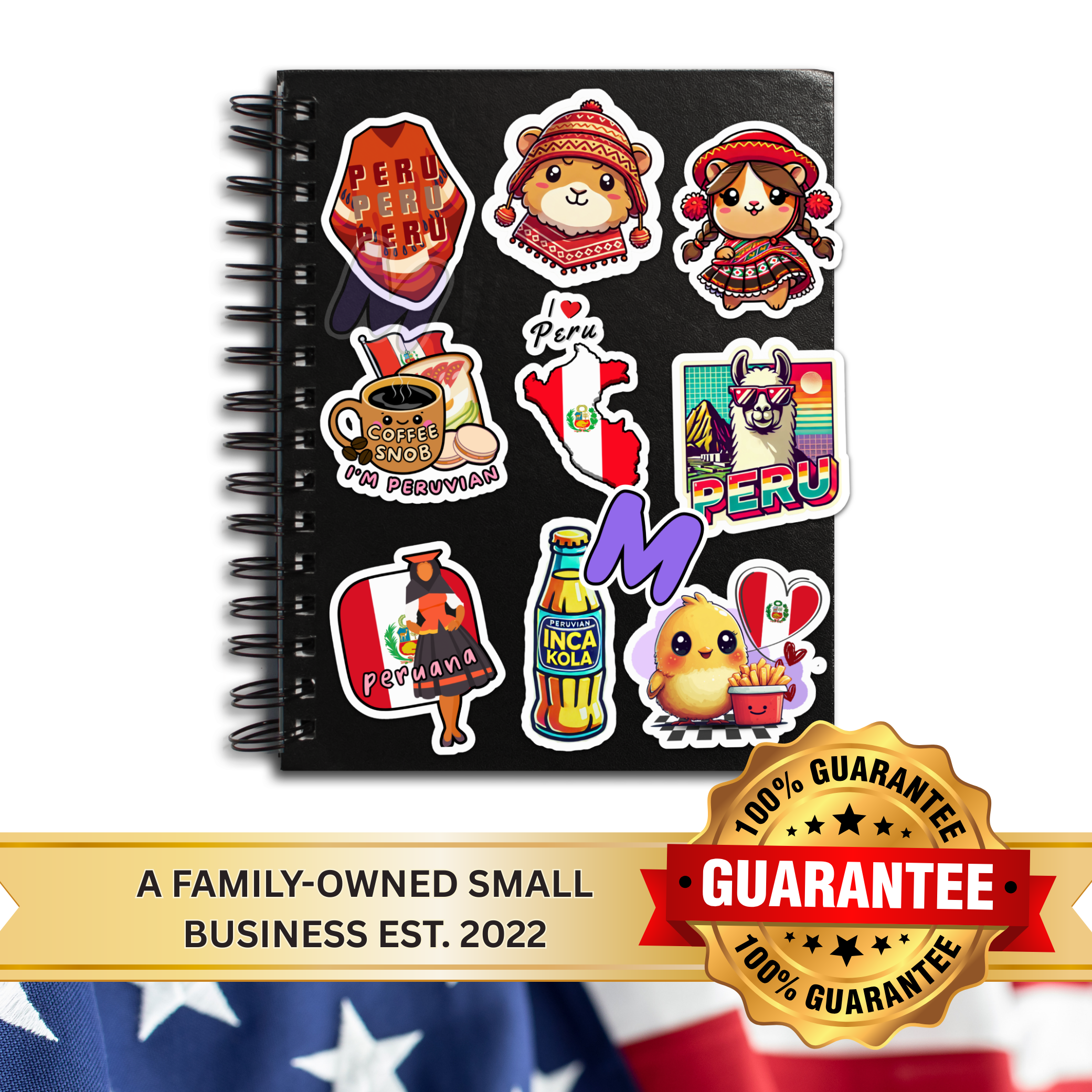 Waterproof Peru Travel Sticker Pack - Peruvian Vinyl Decals (Cute Alpaca, Inca Kola, Peruvian Icons)