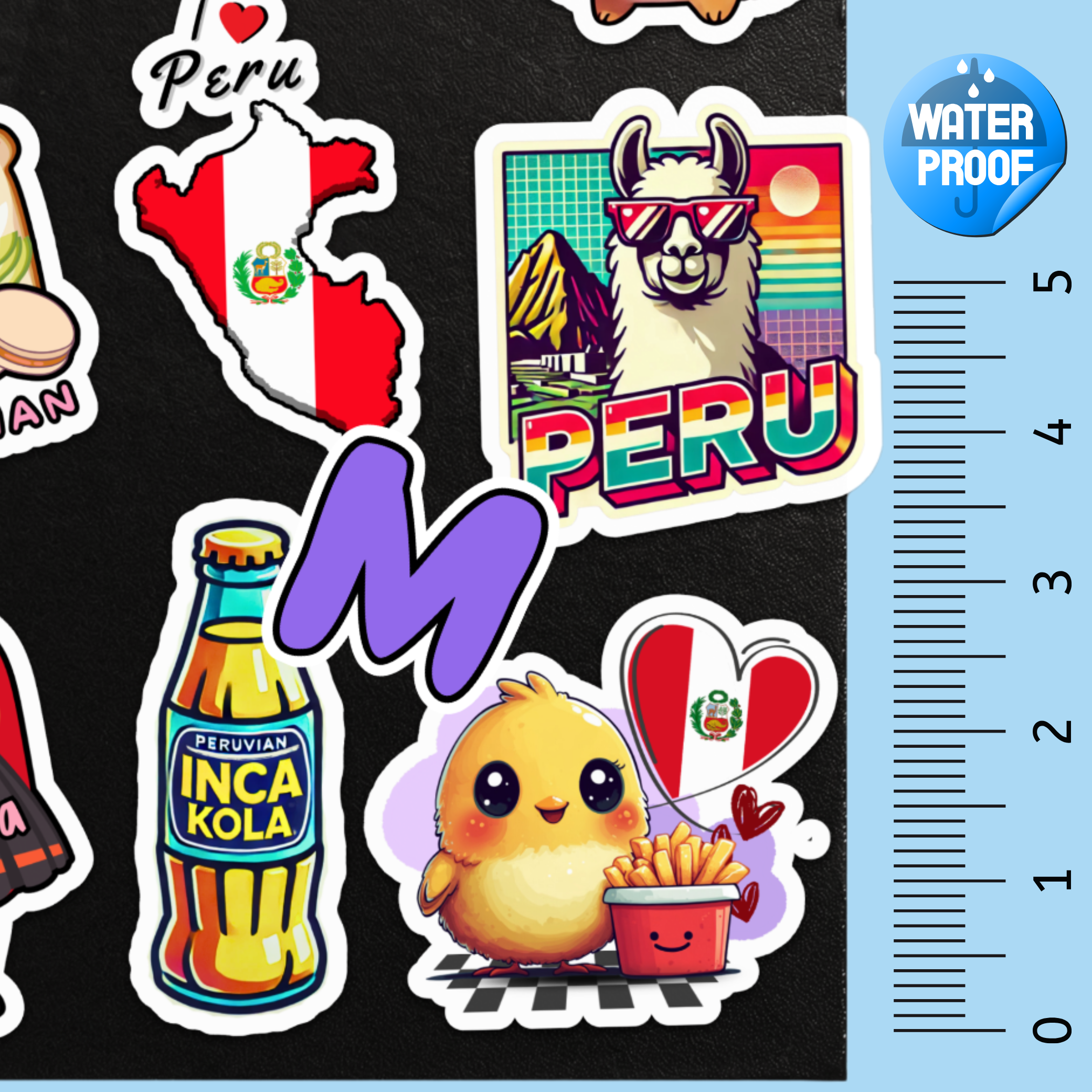Waterproof Peru Travel Sticker Pack - Peruvian Vinyl Decals (Cute Alpaca, Inca Kola, Peruvian Icons)