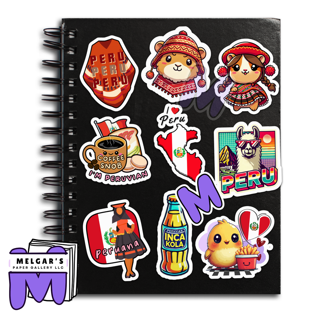 Waterproof Peru Travel Sticker Pack - Peruvian Vinyl Decals (Cute Alpaca, Inca Kola, Peruvian Icons)