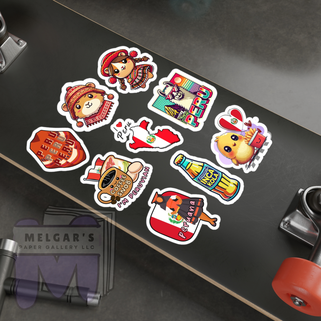 Waterproof Peru Travel Sticker Pack - Peruvian Vinyl Decals (Cute Alpaca, Inca Kola, Peruvian Icons)