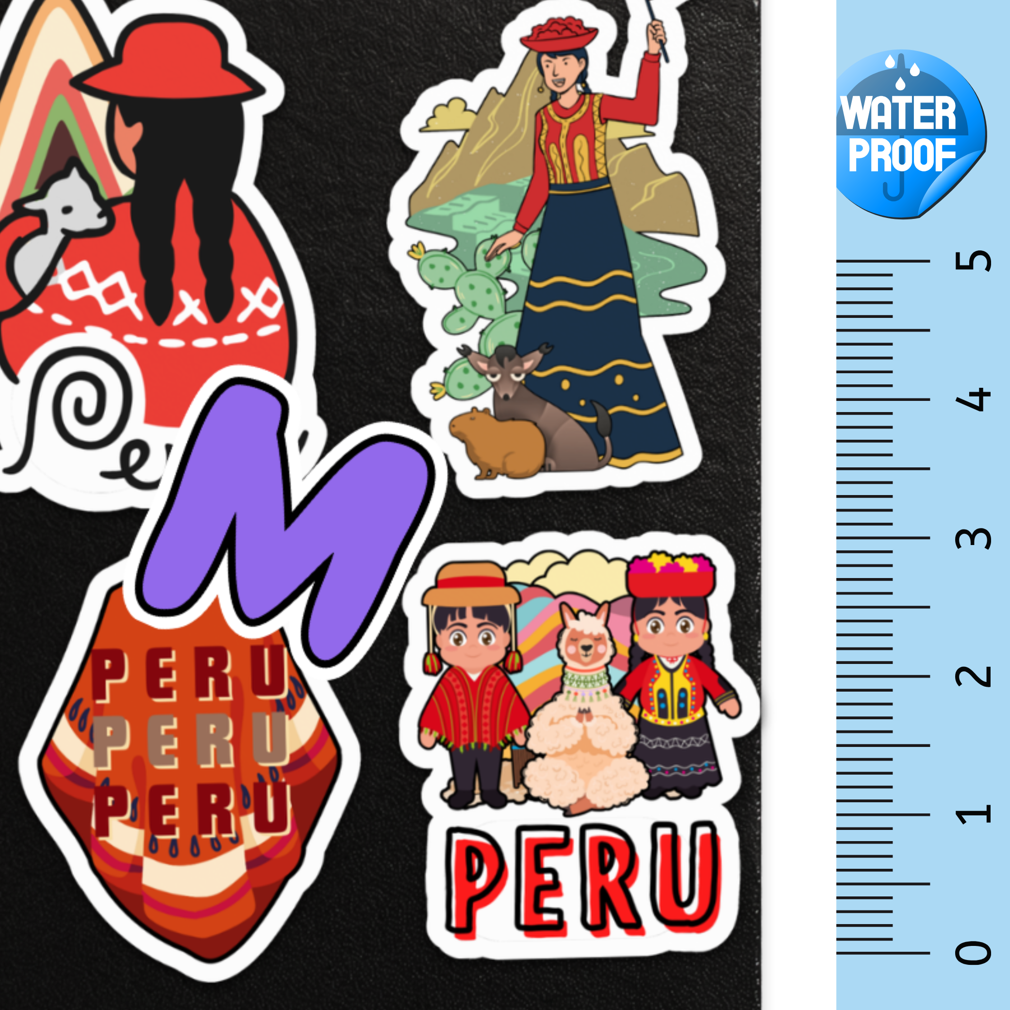 Waterproof Peruvian Sticker Pack - 8 Large Vinyl Decals - Inca Kola, Sublime, Llama, Poncho, Peruana Art - Heritage Gifts for Laptops & Water Bottles