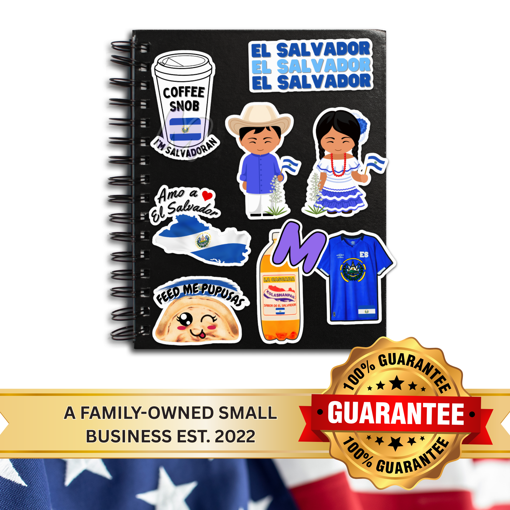 Waterproof El Salvador Cultural Sticker Set of 8 Large Decals - Waterproof Stickers for Laptops, Notebooks, Waterbottles, Students, Gift Ideas & More!