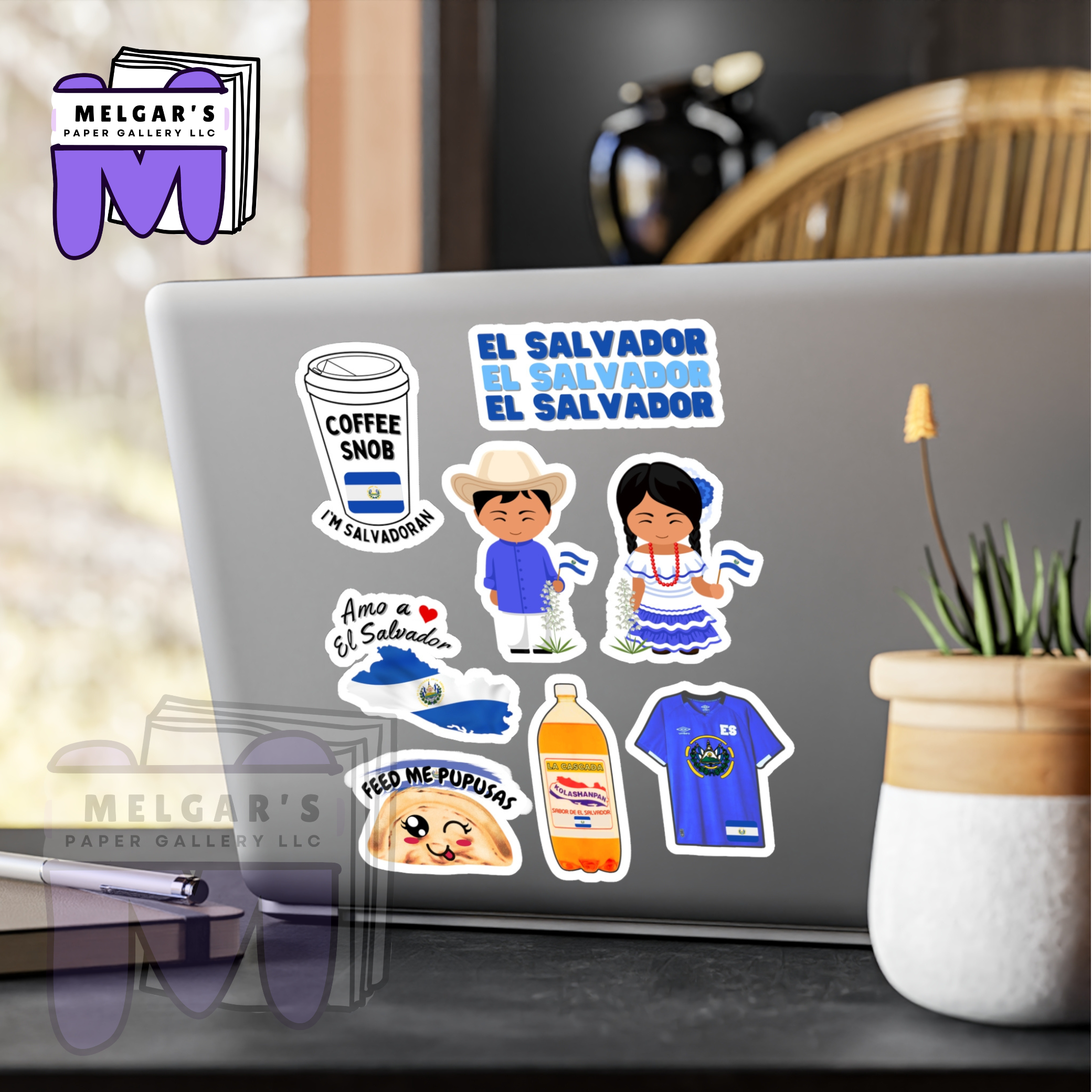 Waterproof El Salvador Cultural Sticker Set of 8 Large Decals - Waterproof Stickers for Laptops, Notebooks, Waterbottles, Students, Gift Ideas & More!