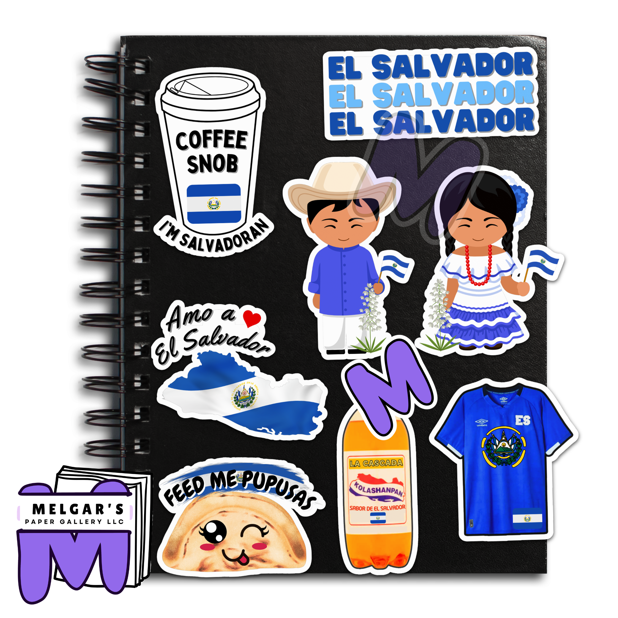Waterproof El Salvador Cultural Sticker Set of 8 Large Decals - Waterproof Stickers for Laptops, Notebooks, Waterbottles, Students, Gift Ideas & More!