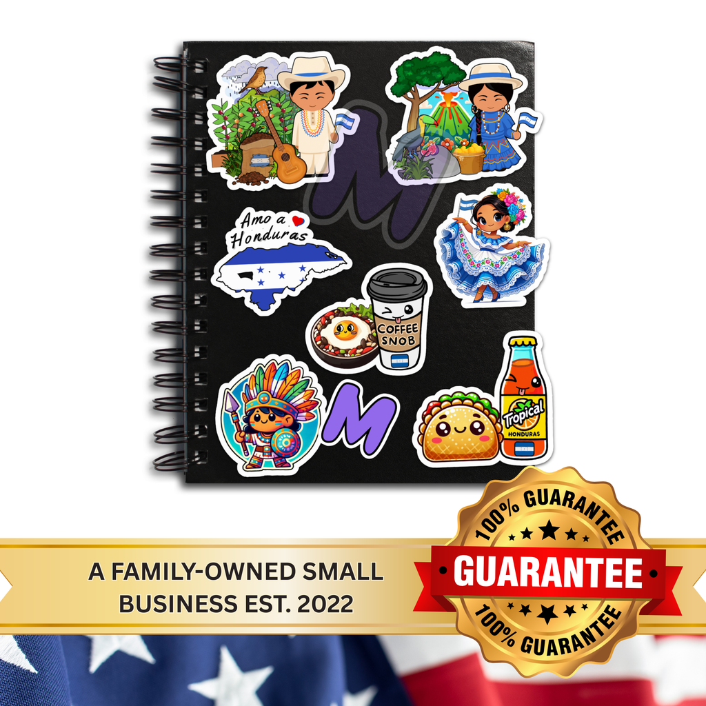 Waterproof Honduras Culture Sticker Pack Set of 8 Large Decals - (Traditional Dress, Food & Icons) Decals for Waterbottles, Laptops, Notebooks, Students & more!