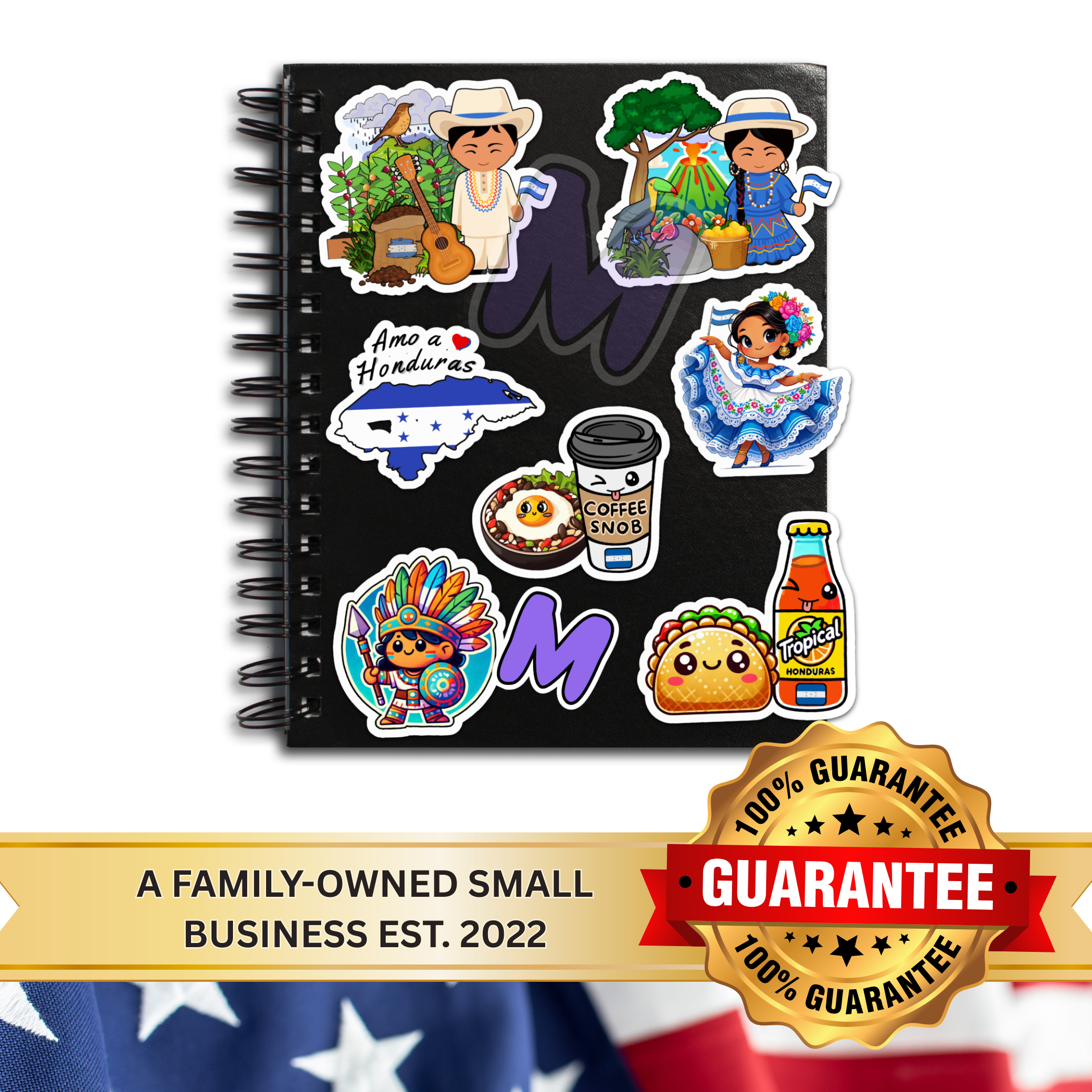 Waterproof Honduras Culture Sticker Pack Set of 8 Large Decals - (Traditional Dress, Food & Icons) Decals for Waterbottles, Laptops, Notebooks, Students & more!