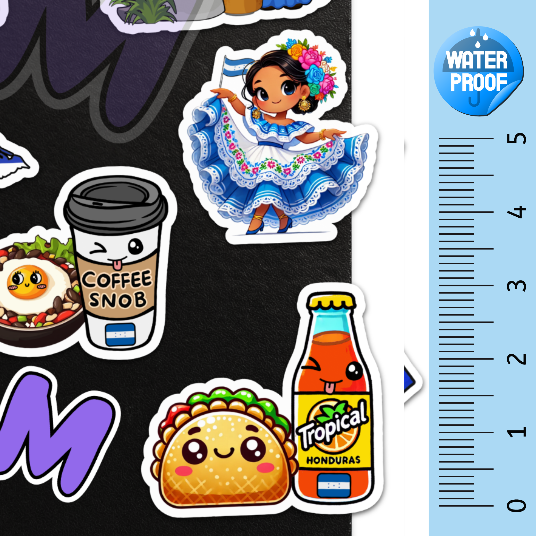 Waterproof Honduras Culture Sticker Pack Set of 8 Large Decals - (Traditional Dress, Food & Icons) Decals for Waterbottles, Laptops, Notebooks, Students & more!