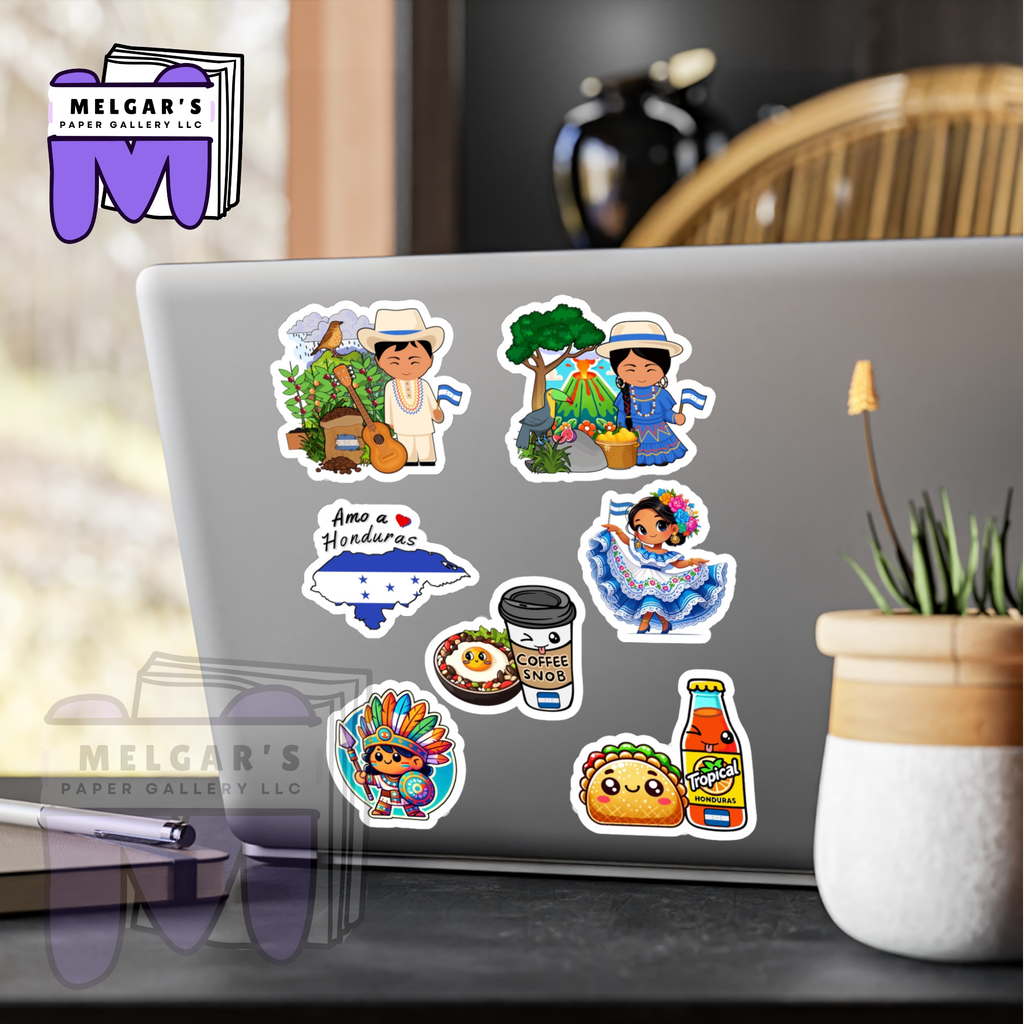 Waterproof Honduras Culture Sticker Pack Set of 8 Large Decals - (Traditional Dress, Food & Icons) Decals for Waterbottles, Laptops, Notebooks, Students & more!