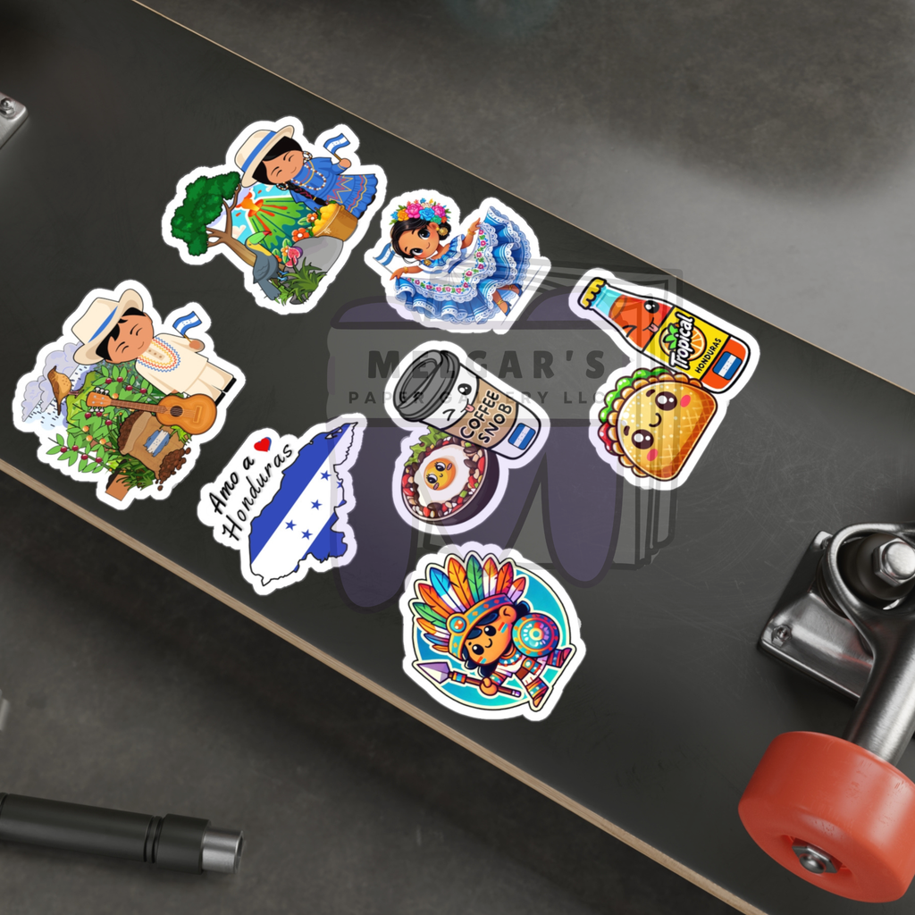 Waterproof Honduras Culture Sticker Pack Set of 8 Large Decals - (Traditional Dress, Food & Icons) Decals for Waterbottles, Laptops, Notebooks, Students & more!