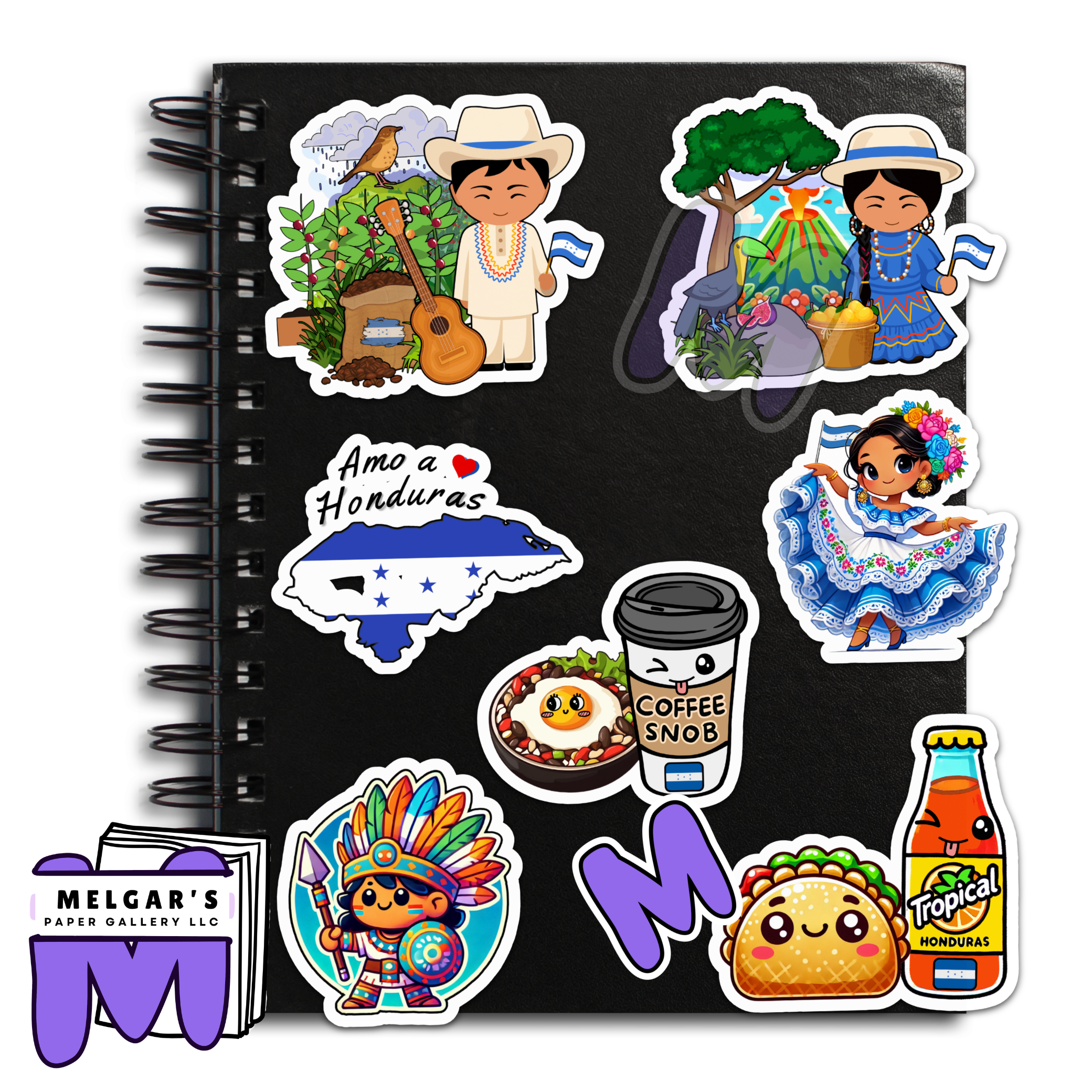 Waterproof Honduras Culture Sticker Pack Set of 8 Large Decals - (Traditional Dress, Food & Icons) Decals for Waterbottles, Laptops, Notebooks, Students & more!