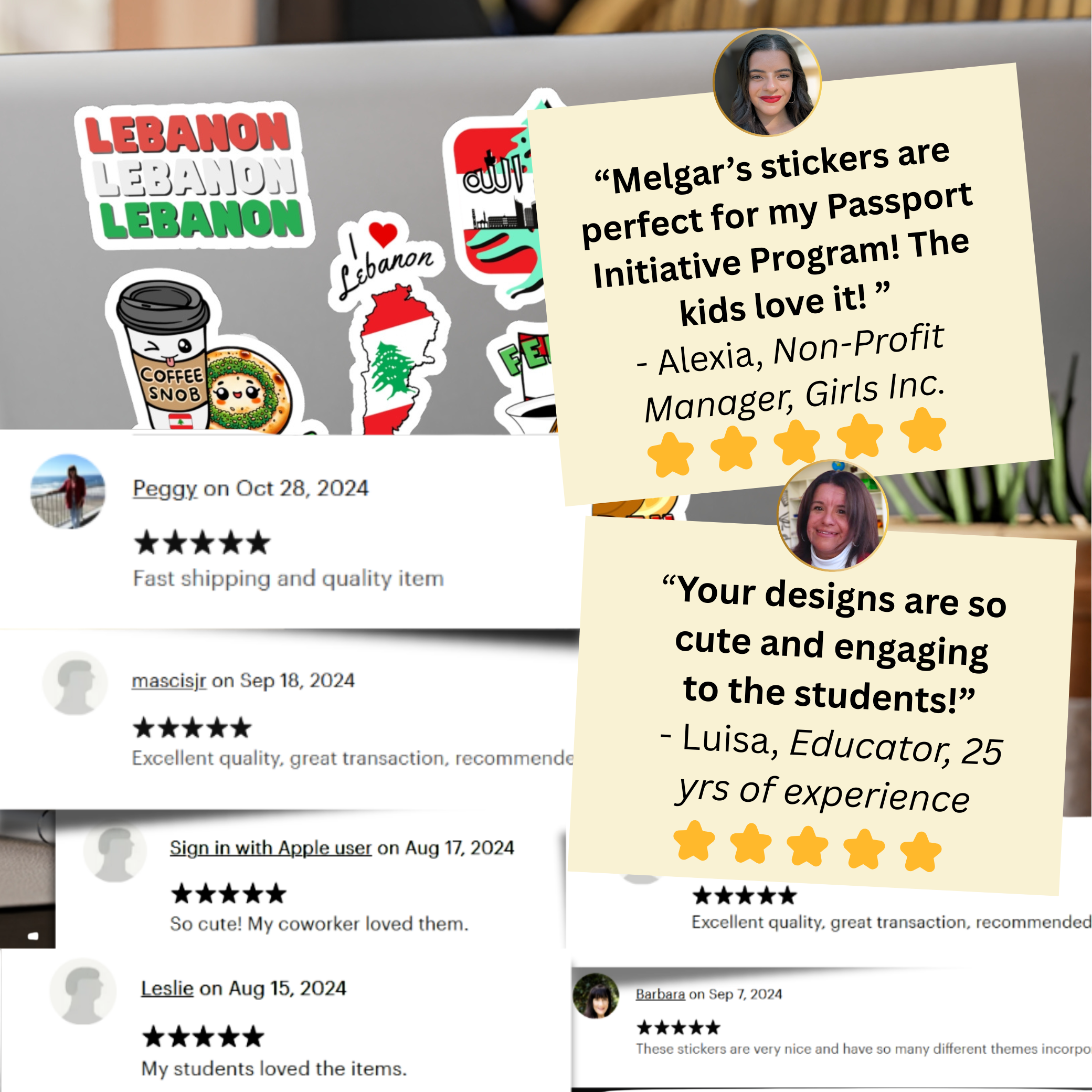Waterproof Lebanon Sticker Pack of 8 Large Decals | Lebanese Vinyl Decals (Say Wallah, Cedar & Cultural Icons)