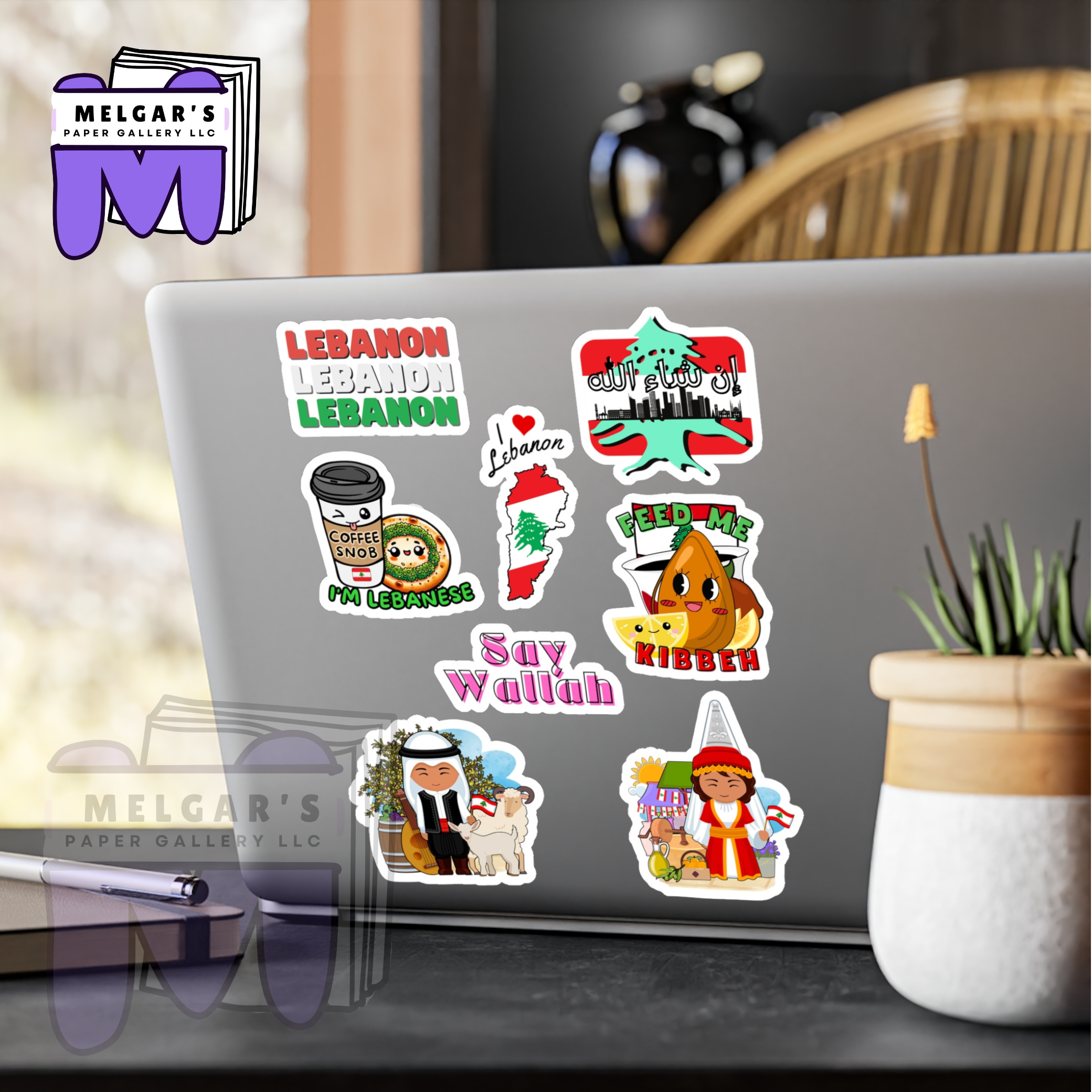 Waterproof Lebanon Sticker Pack of 8 Large Decals | Lebanese Vinyl Decals (Say Wallah, Cedar & Cultural Icons)