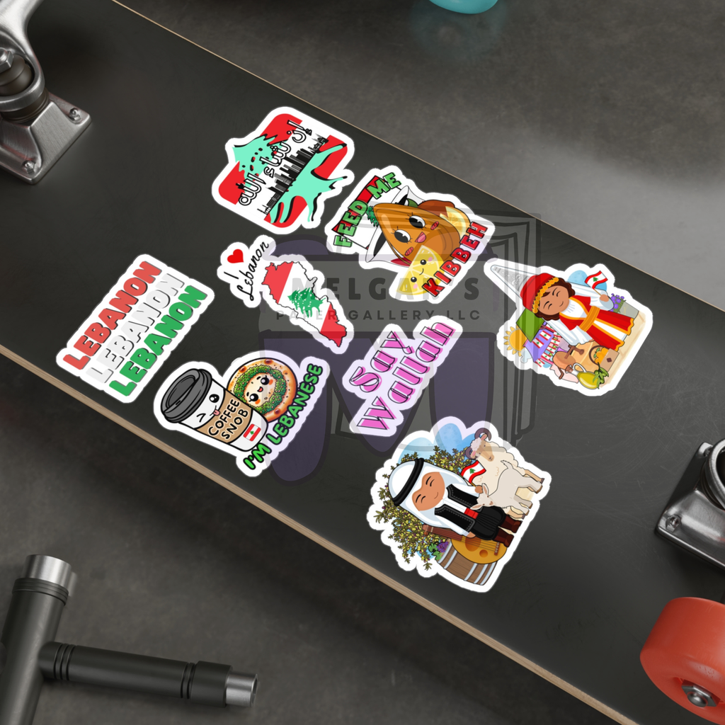 Waterproof Lebanon Sticker Pack of 8 Large Decals | Lebanese Vinyl Decals (Say Wallah, Cedar & Cultural Icons)