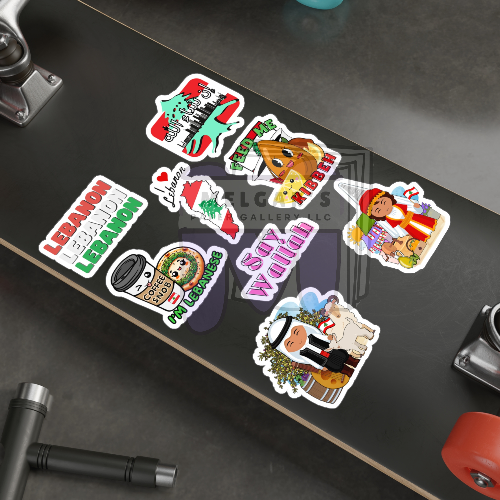 Waterproof Lebanon Sticker Pack of 8 Large Decals | Lebanese Vinyl Decals (Say Wallah, Cedar & Cultural Icons)