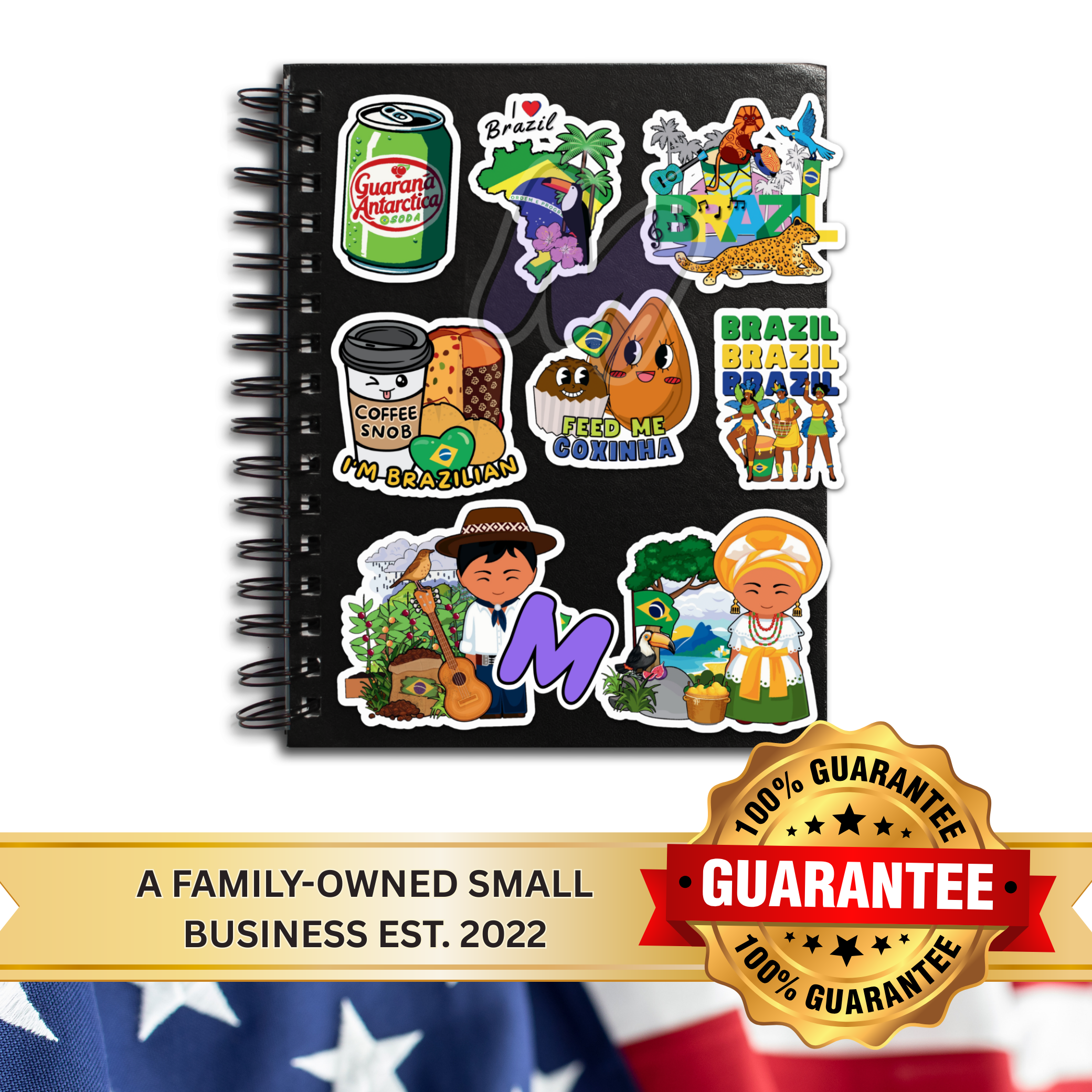 Waterproof Brazilian Culture Sticker Pack - Celebrate Brazil with Iconic Vinyl Decals (Guarana, Pao de queijo, Samba, Carnival)